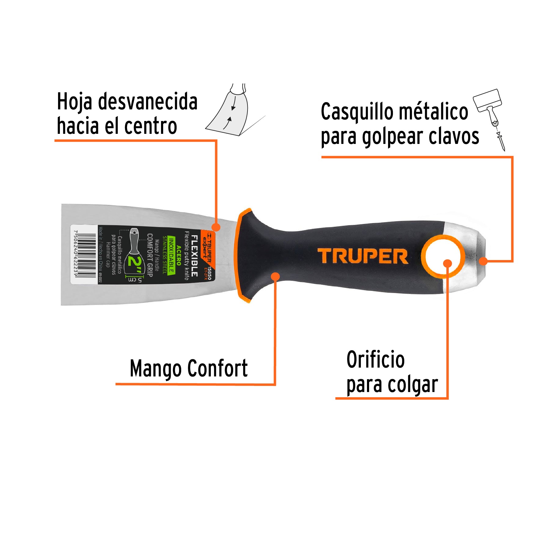 Espátula flexible 2" acero inoxidable, Comfort Grip, EXPERT
