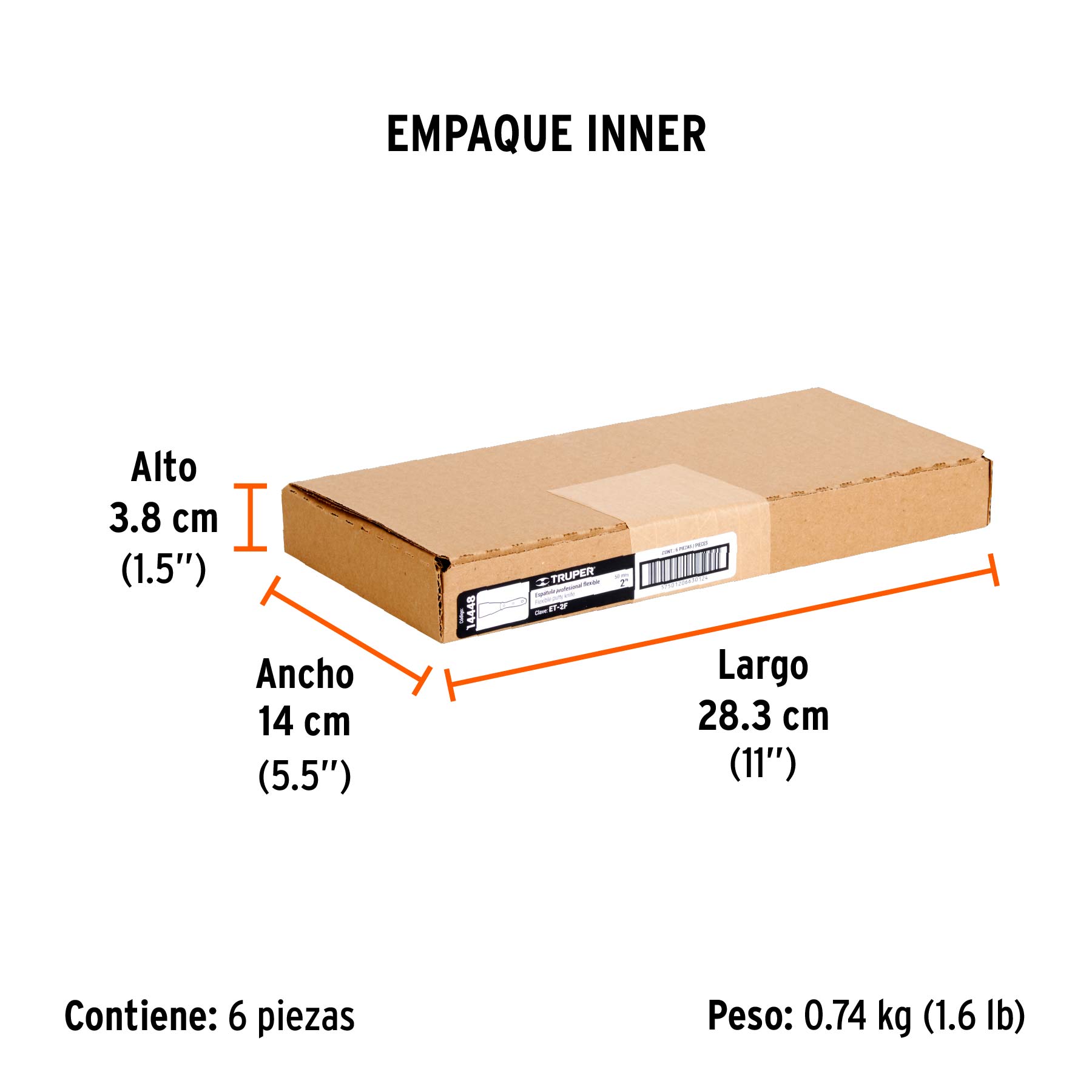 Espátula flexible 2" con mango de madera, TRUPER - Empaque