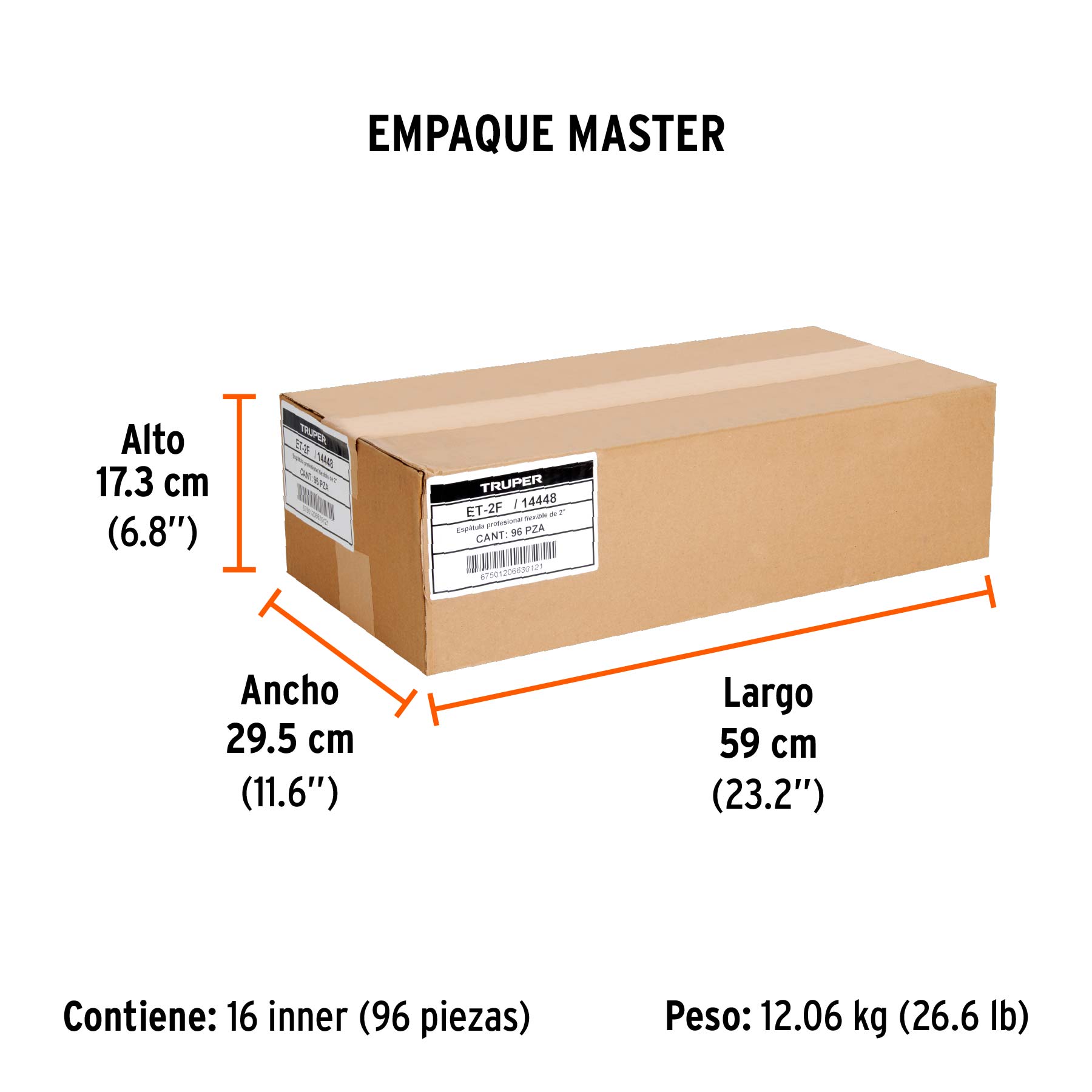 Espátula flexible 2" con mango de madera, TRUPER - Empaque