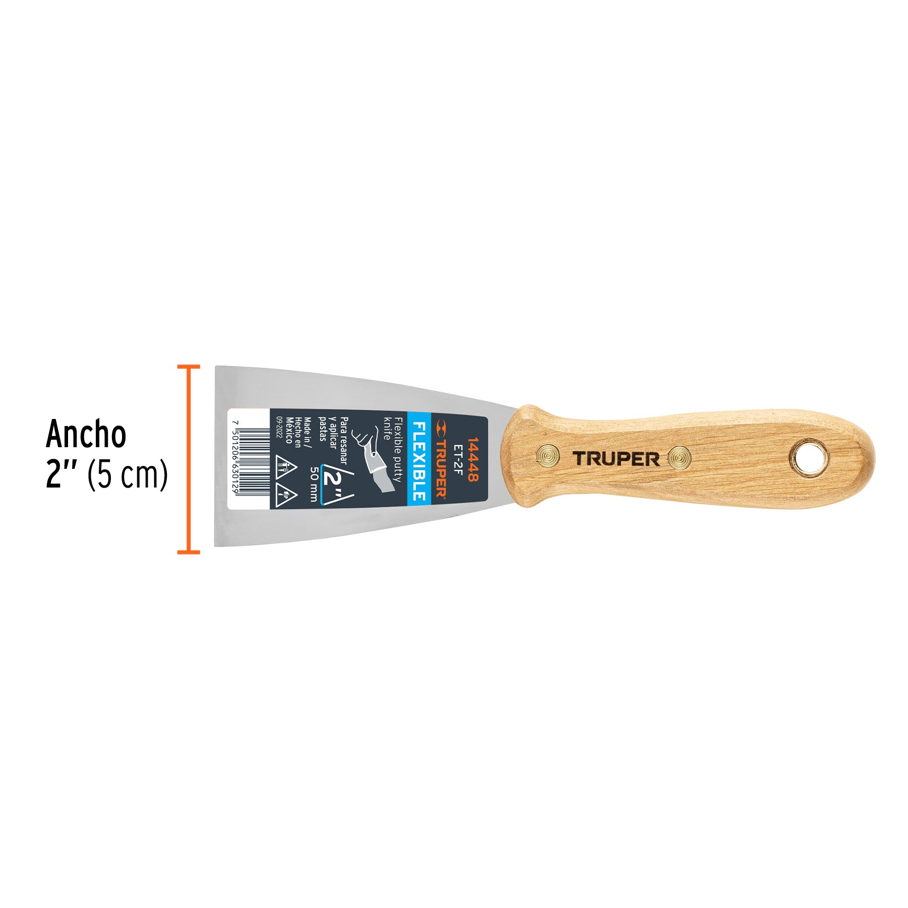 Espátula flexible 2" con mango de madera, TRUPER