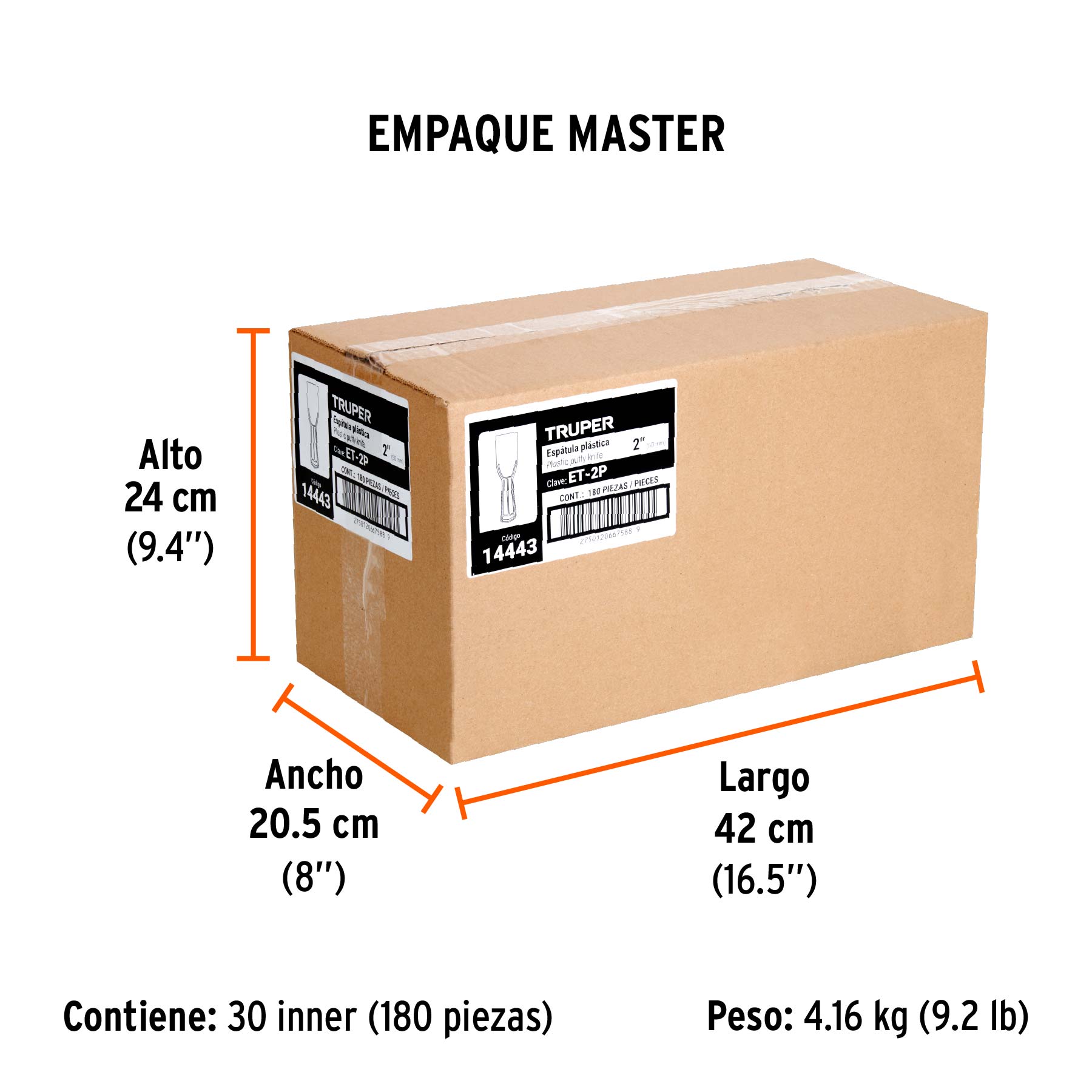 Espátula plástica de 2", TRUPER - Empaque