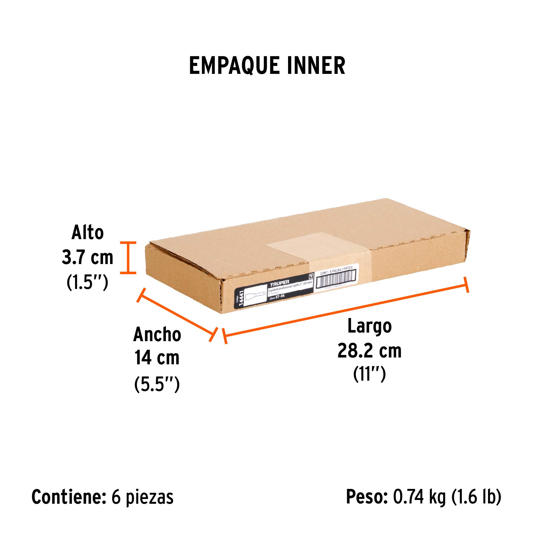 Espátula rígida 2" con mango de madera, TRUPER - Empaque