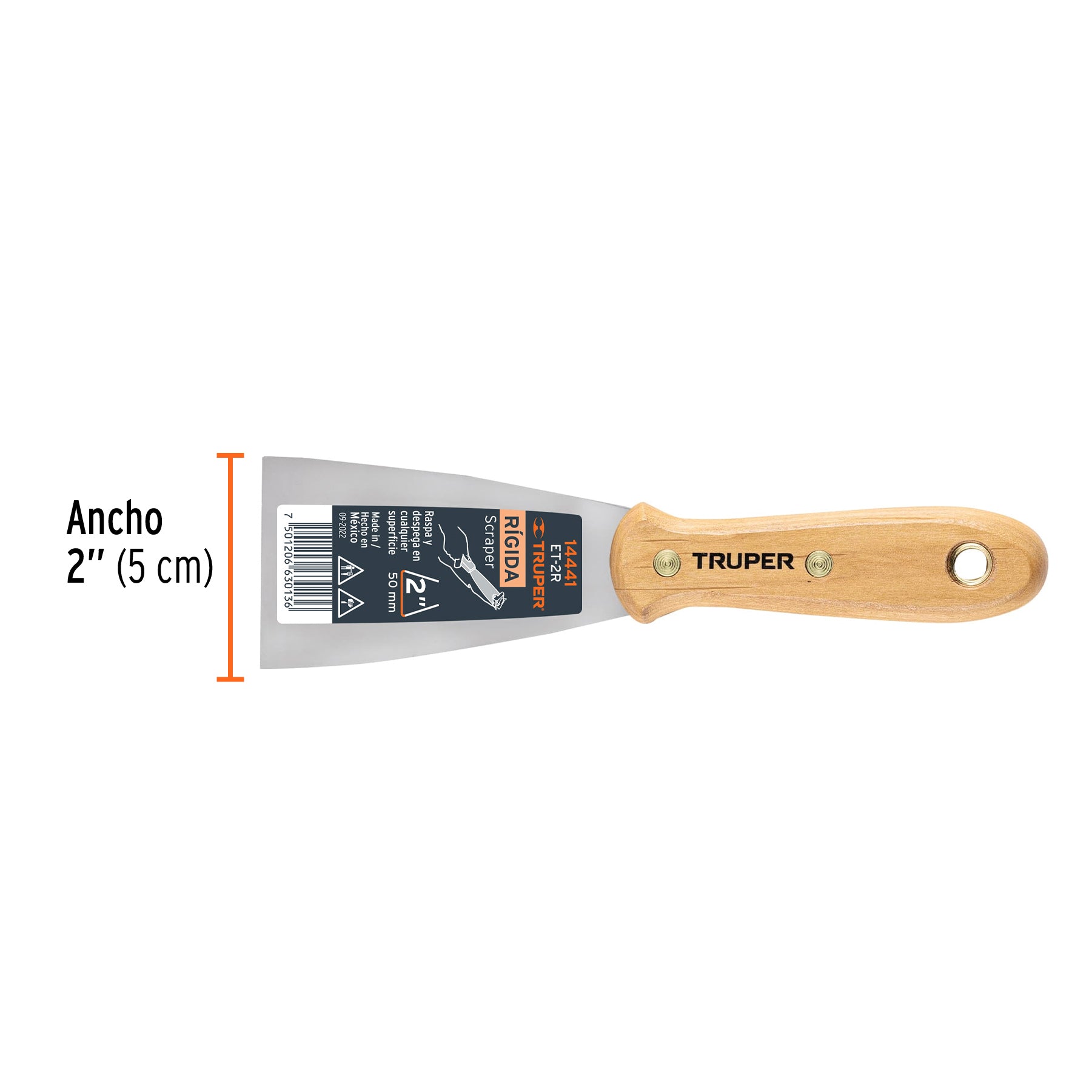 Espátula rígida 2" con mango de madera, TRUPER