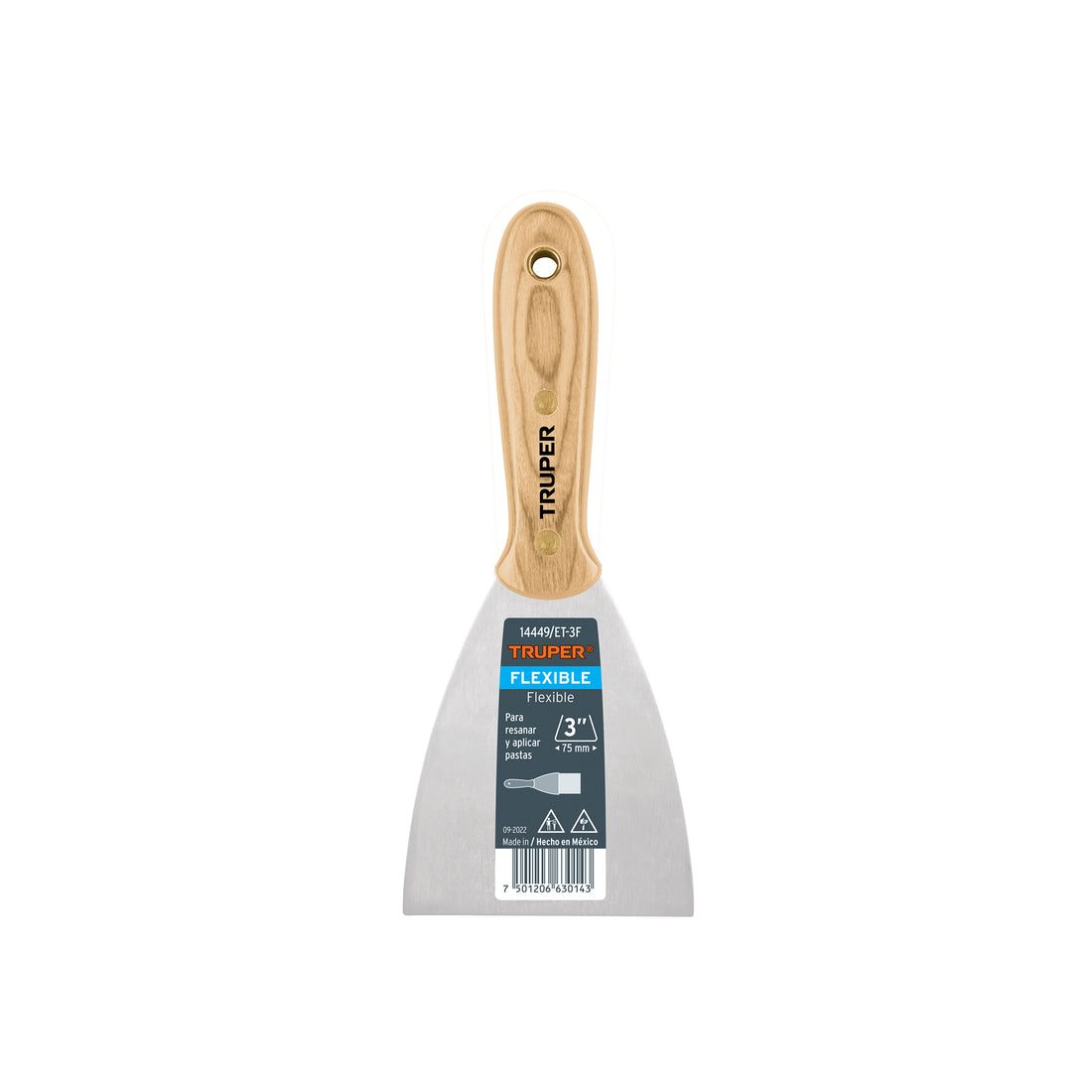 Espátula flexible 3" con mango de madera, TRUPER