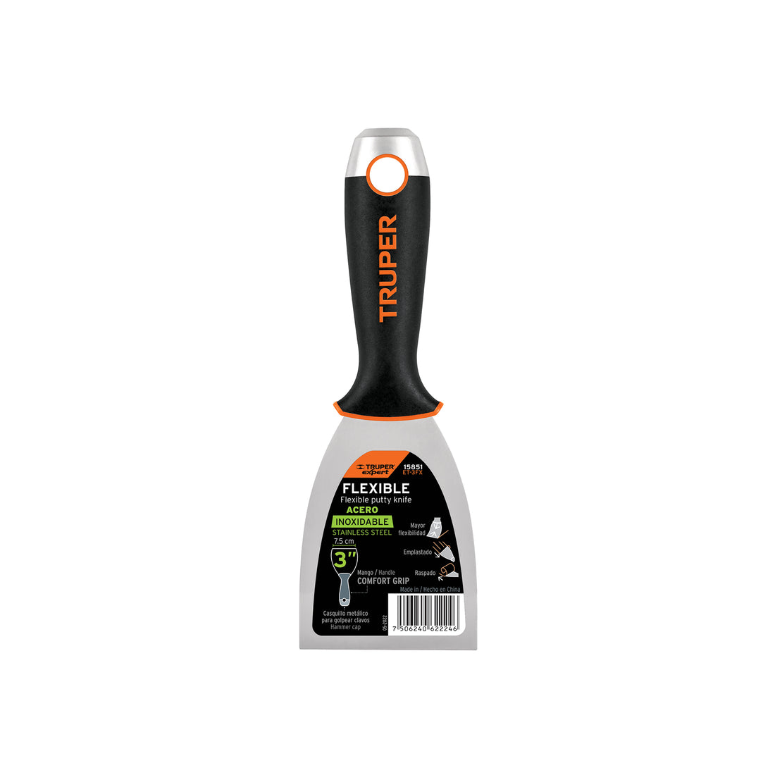 Espátula flexible 3" acero inoxidable, Comfort Grip, EXPERT