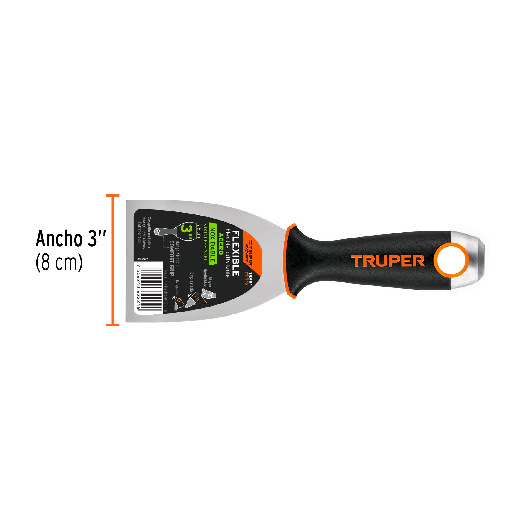 Espátula flexible 3" acero inoxidable, Comfort Grip, EXPERT