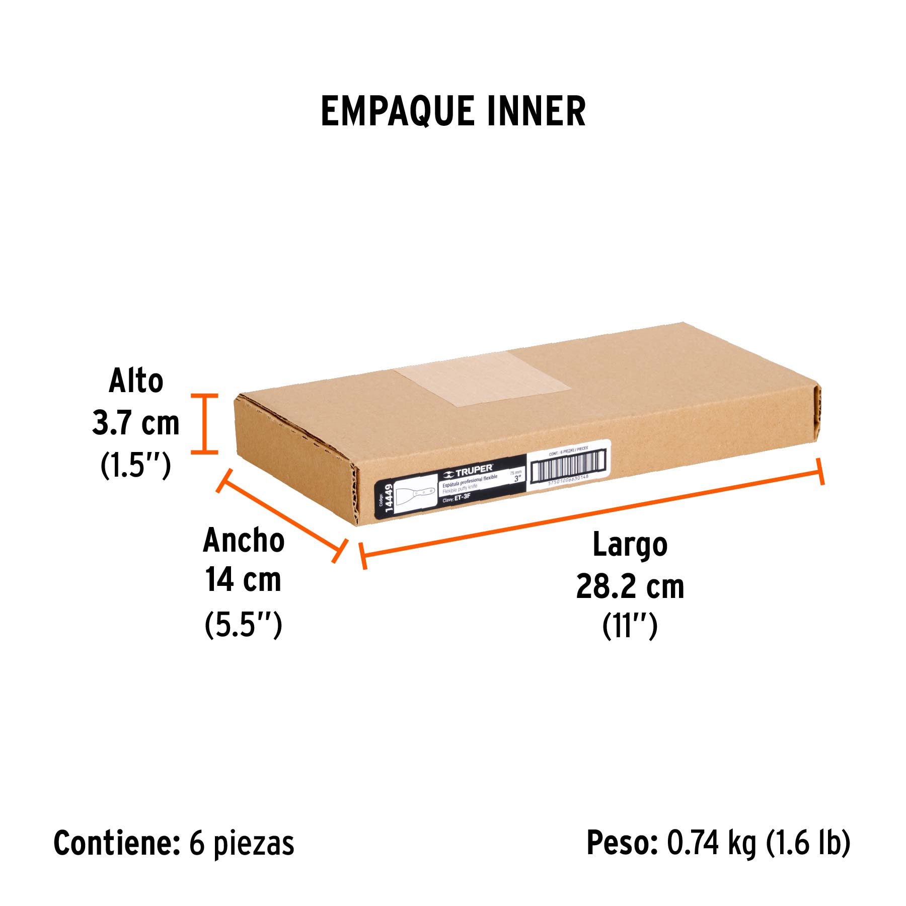 Espátula flexible 3" con mango de madera, TRUPER - Empaque