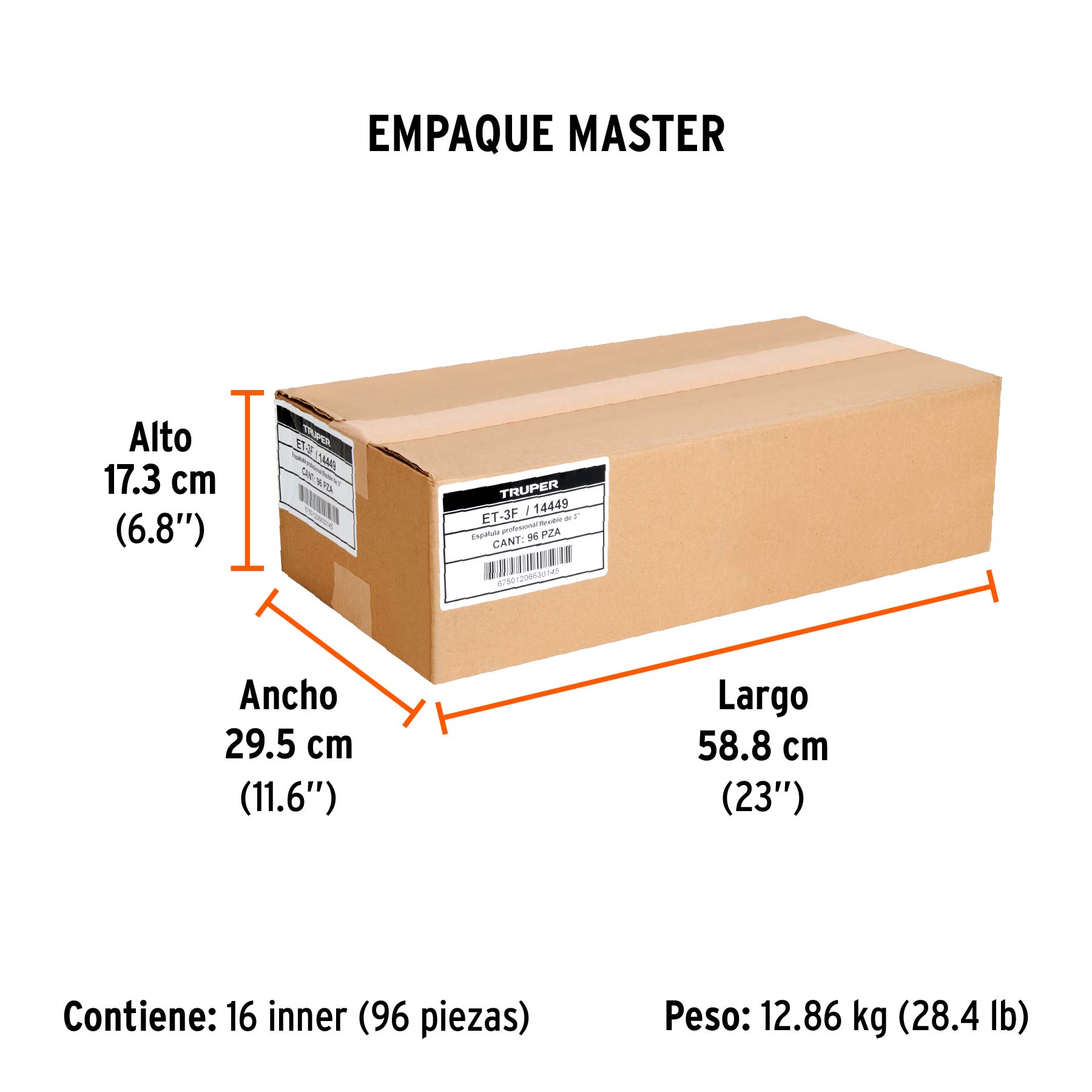 Espátula flexible 3" con mango de madera, TRUPER - Empaque