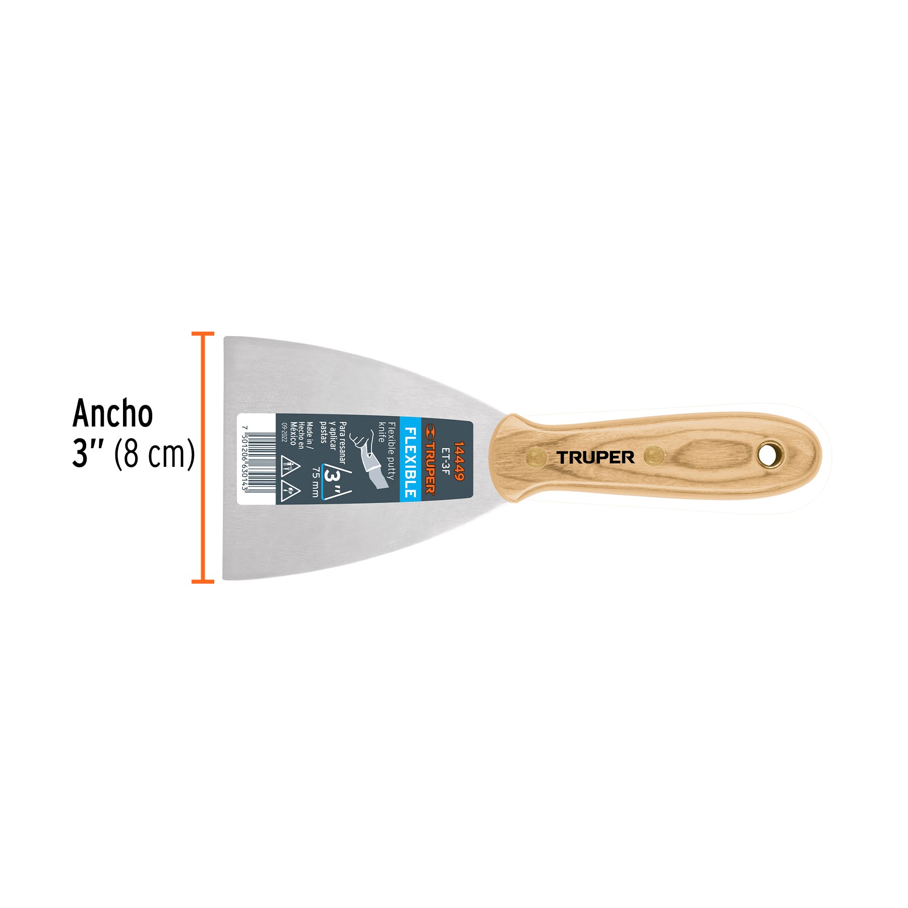 Espátula flexible 3" con mango de madera, TRUPER