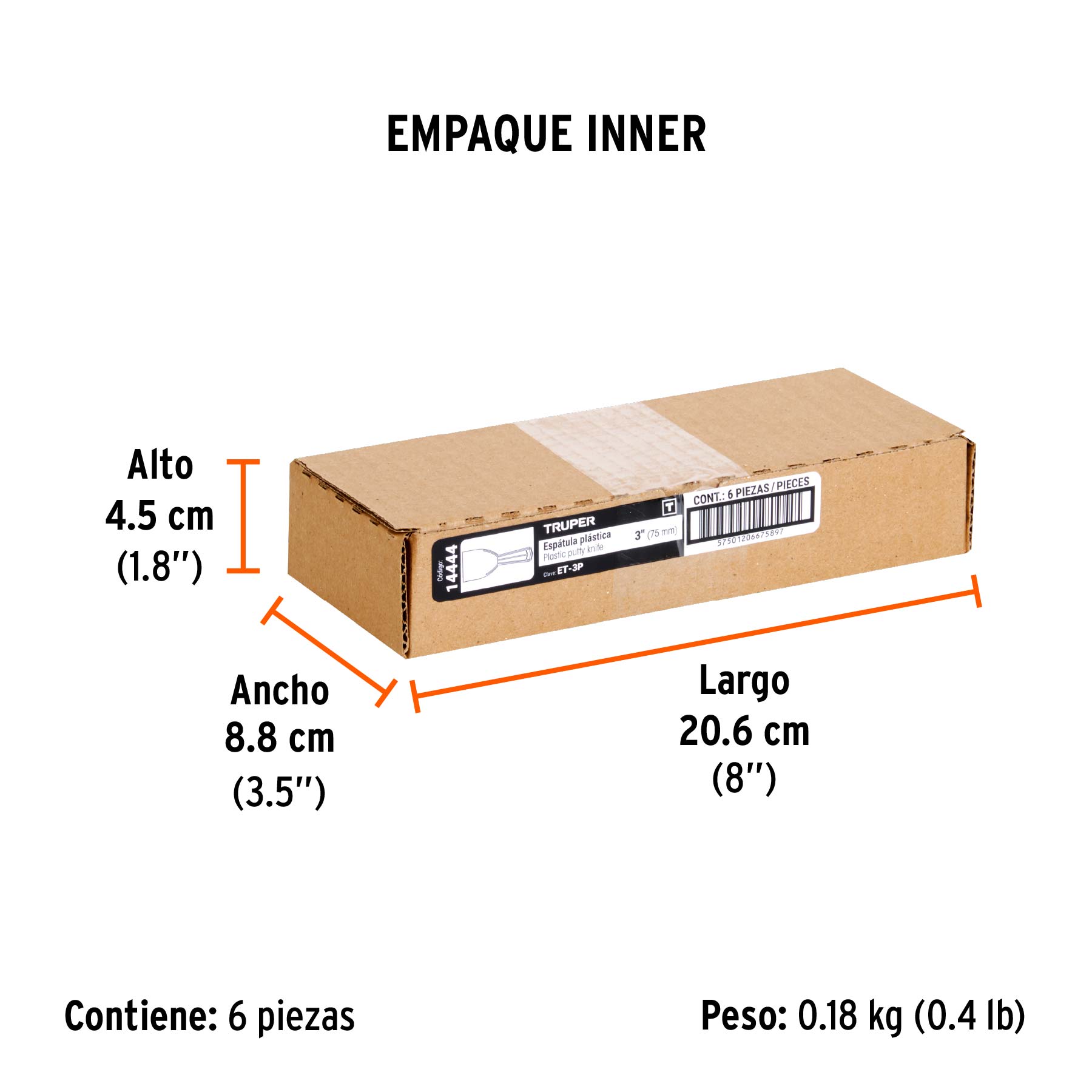 Espátula plástica de 3", TRUPER - Empaque