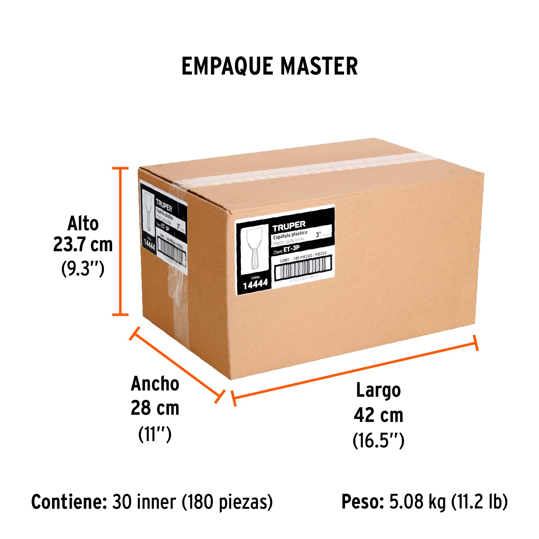 Espátula plástica de 3", TRUPER - Empaque