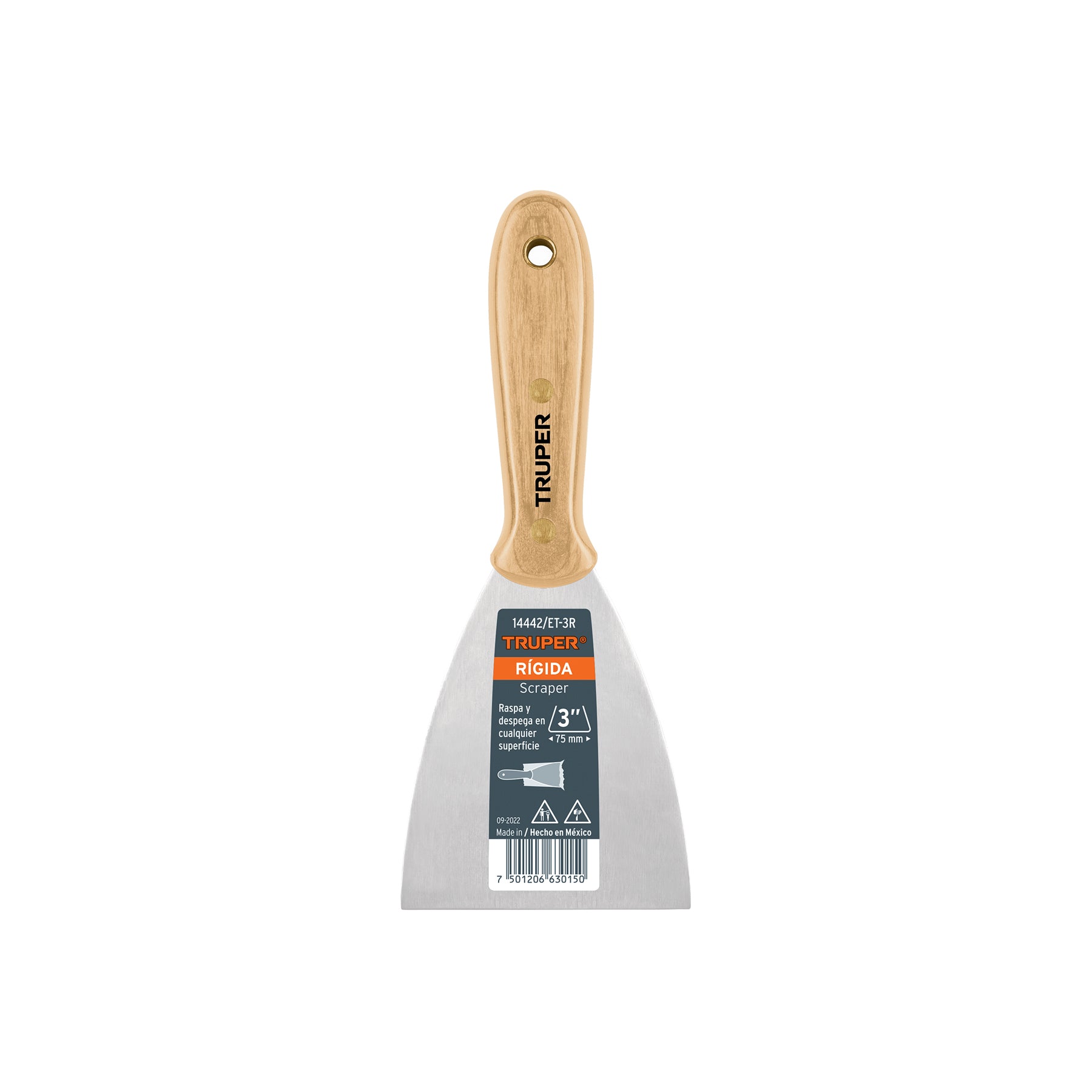 Espátula rígida 3" con mango de madera, TRUPER