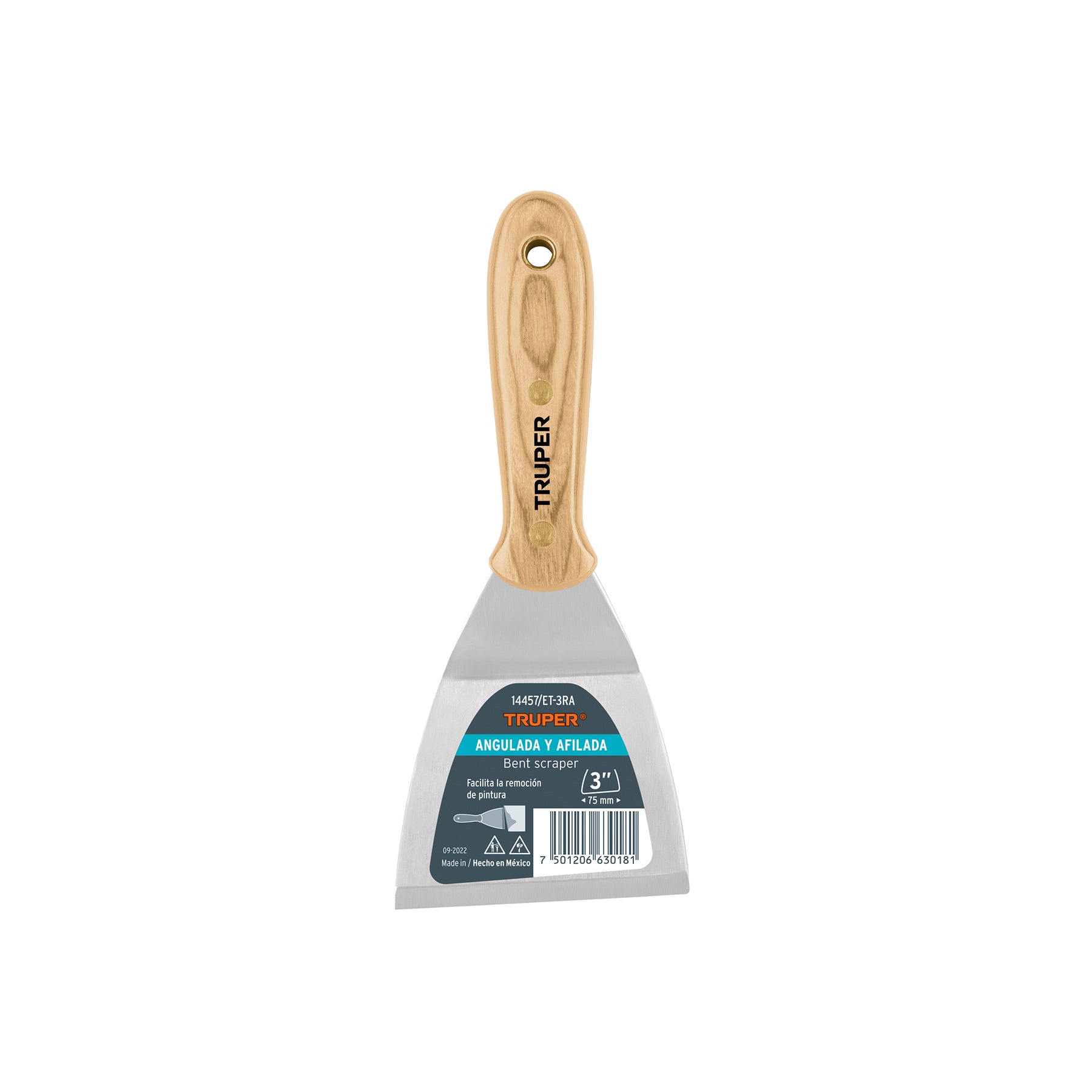 Espátula afilada y angulada 3" con mango de madera, TRUPER