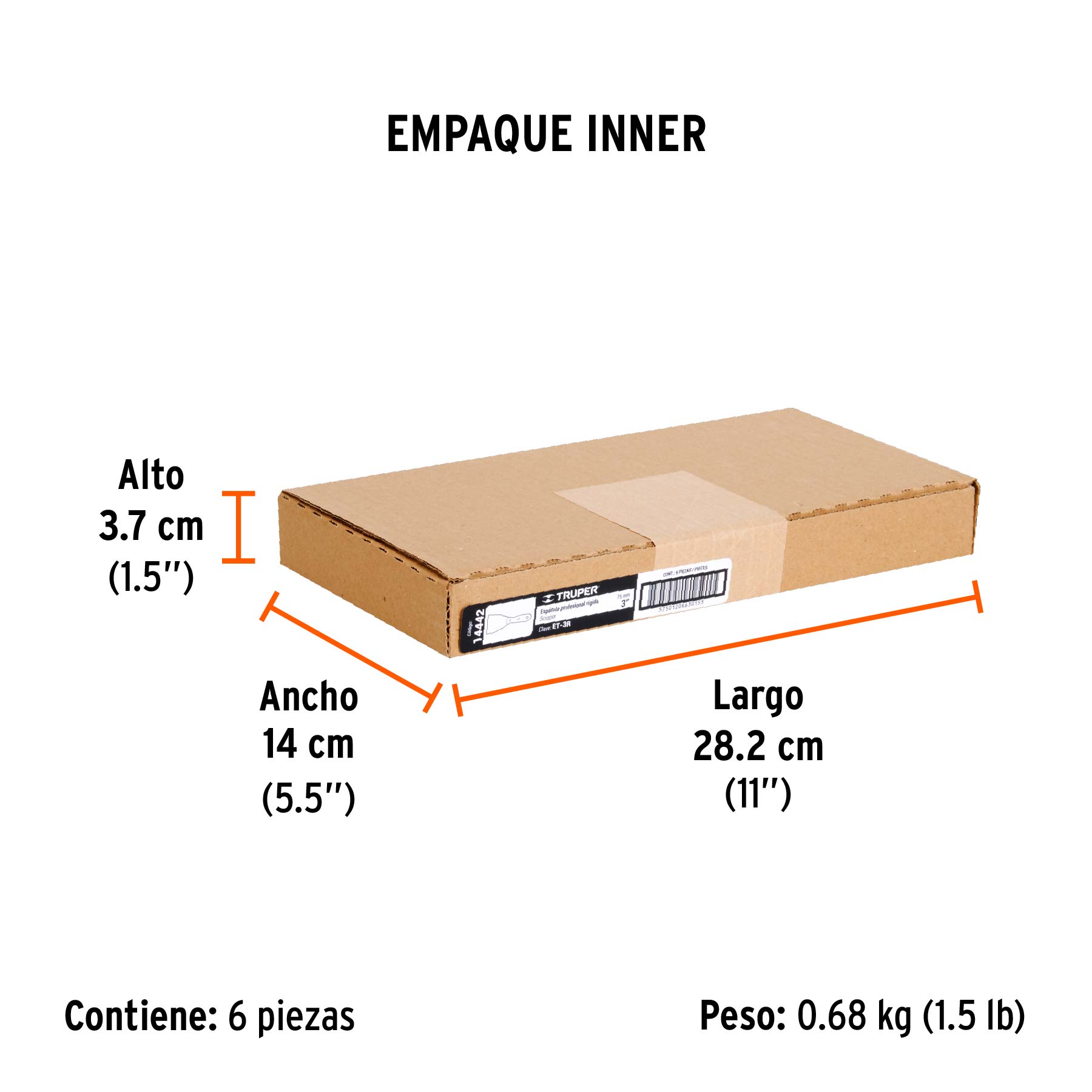 Espátula rígida 3" con mango de madera, TRUPER - Empaque