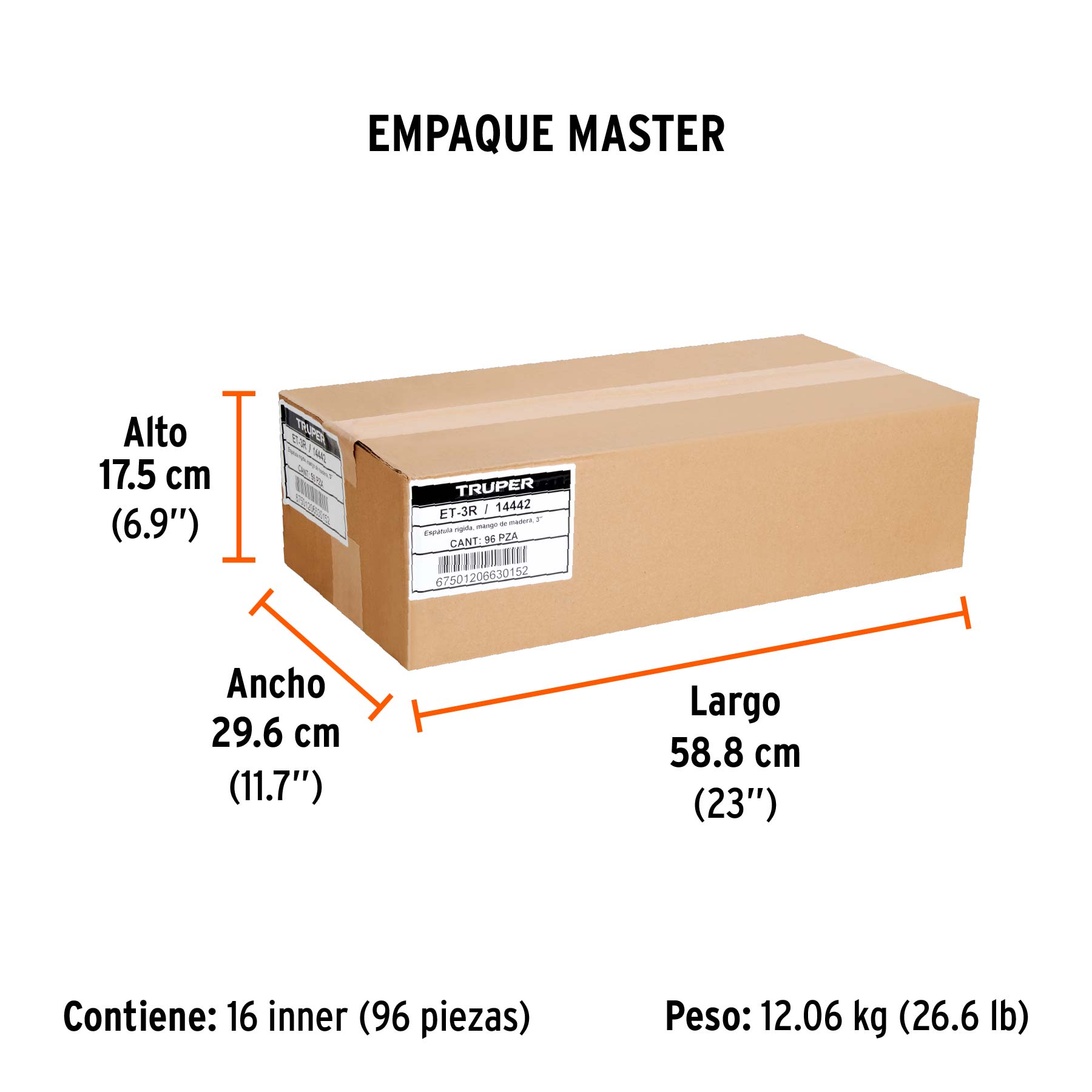 Espátula rígida 3" con mango de madera, TRUPER - Empaque