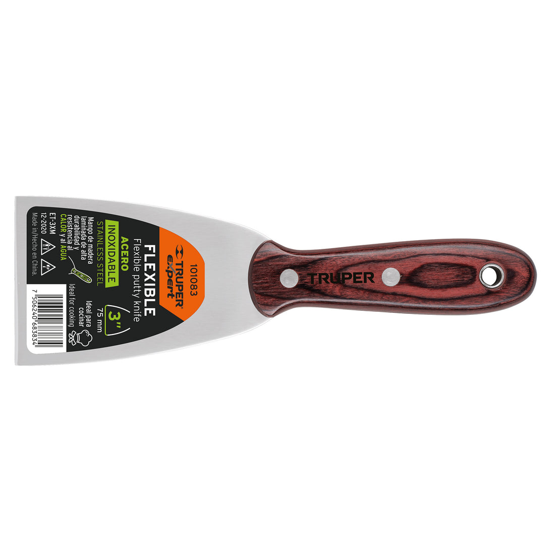 Espátula 3" acero inoxidable con mango de madera, EXPERT