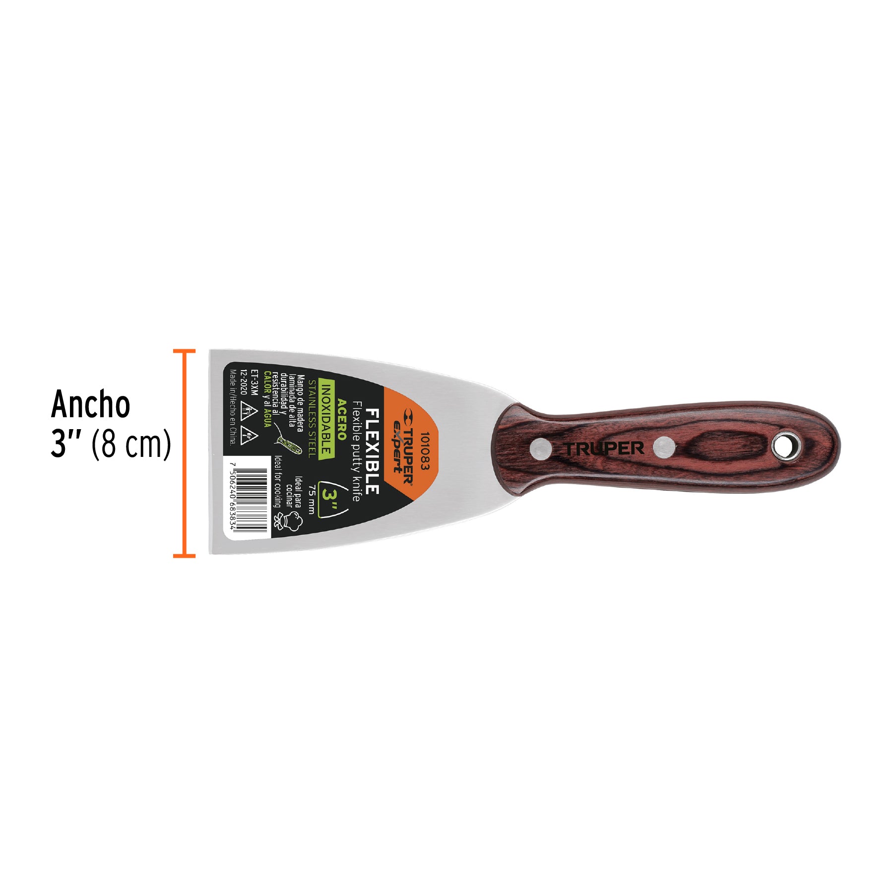 Espátula 3" acero inoxidable con mango de madera, EXPERT