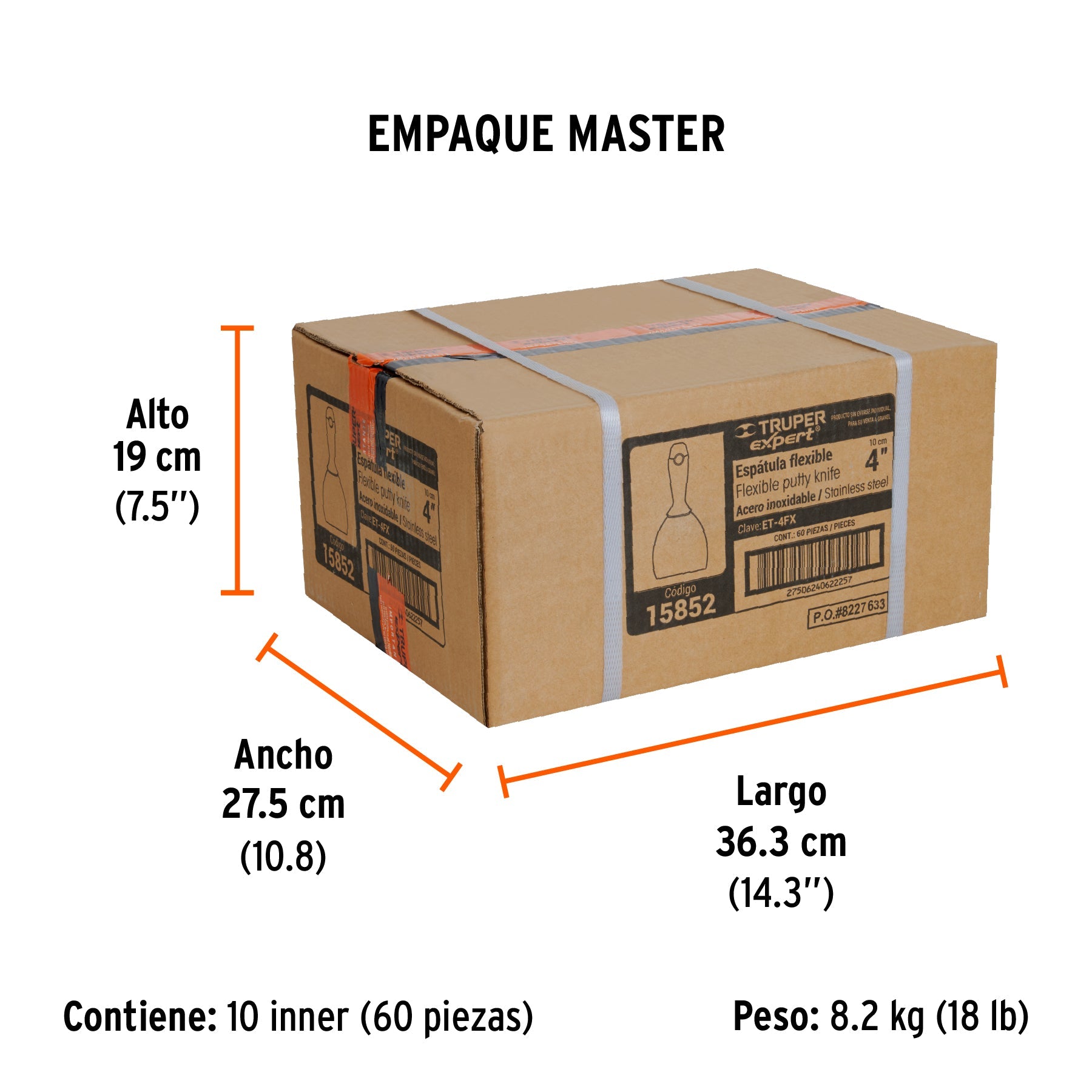 Espátula flexible 4" acero inoxidable, Comfort Grip, EXPERT - Empaque