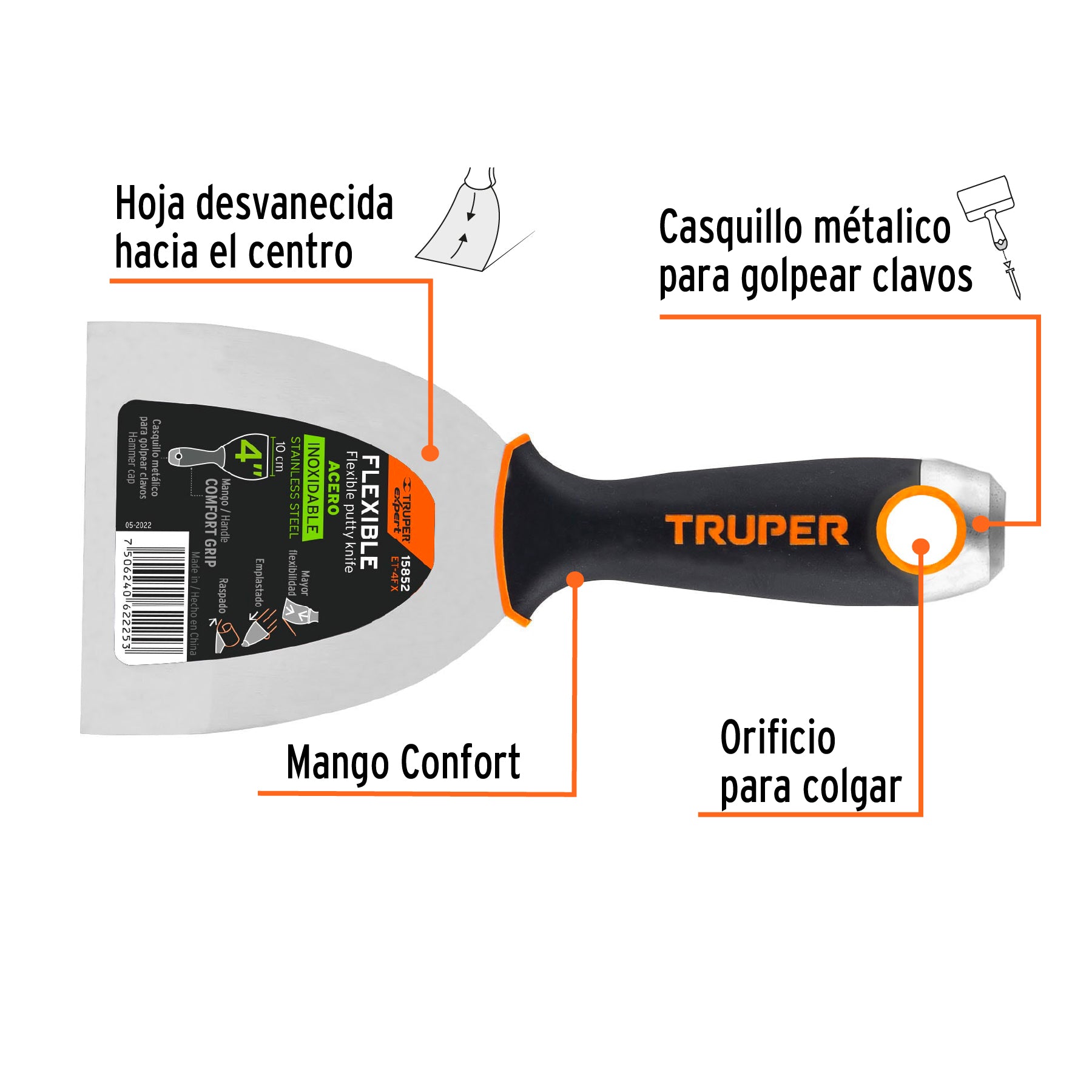 Espátula flexible 4" acero inoxidable, Comfort Grip, EXPERT