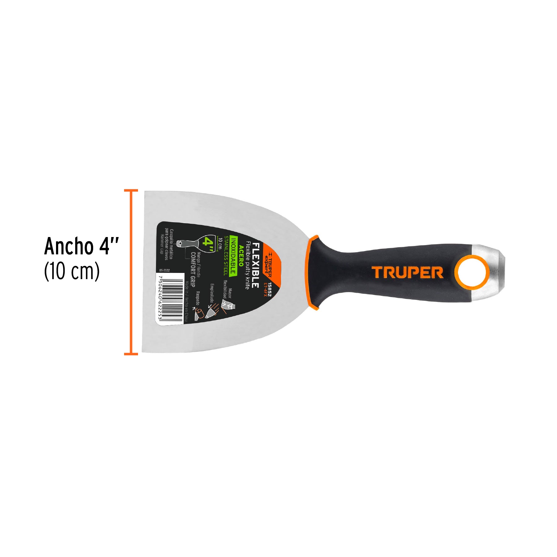 Espátula flexible 4" acero inoxidable, Comfort Grip, EXPERT