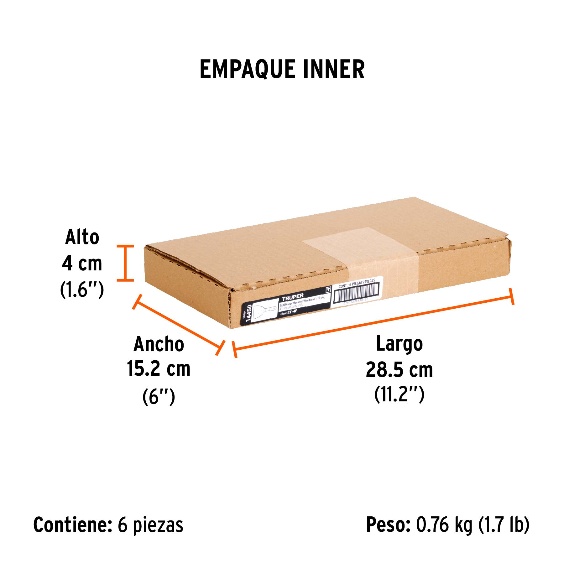 Espátula flexible 4" con mango de madera, TRUPER - Empaque