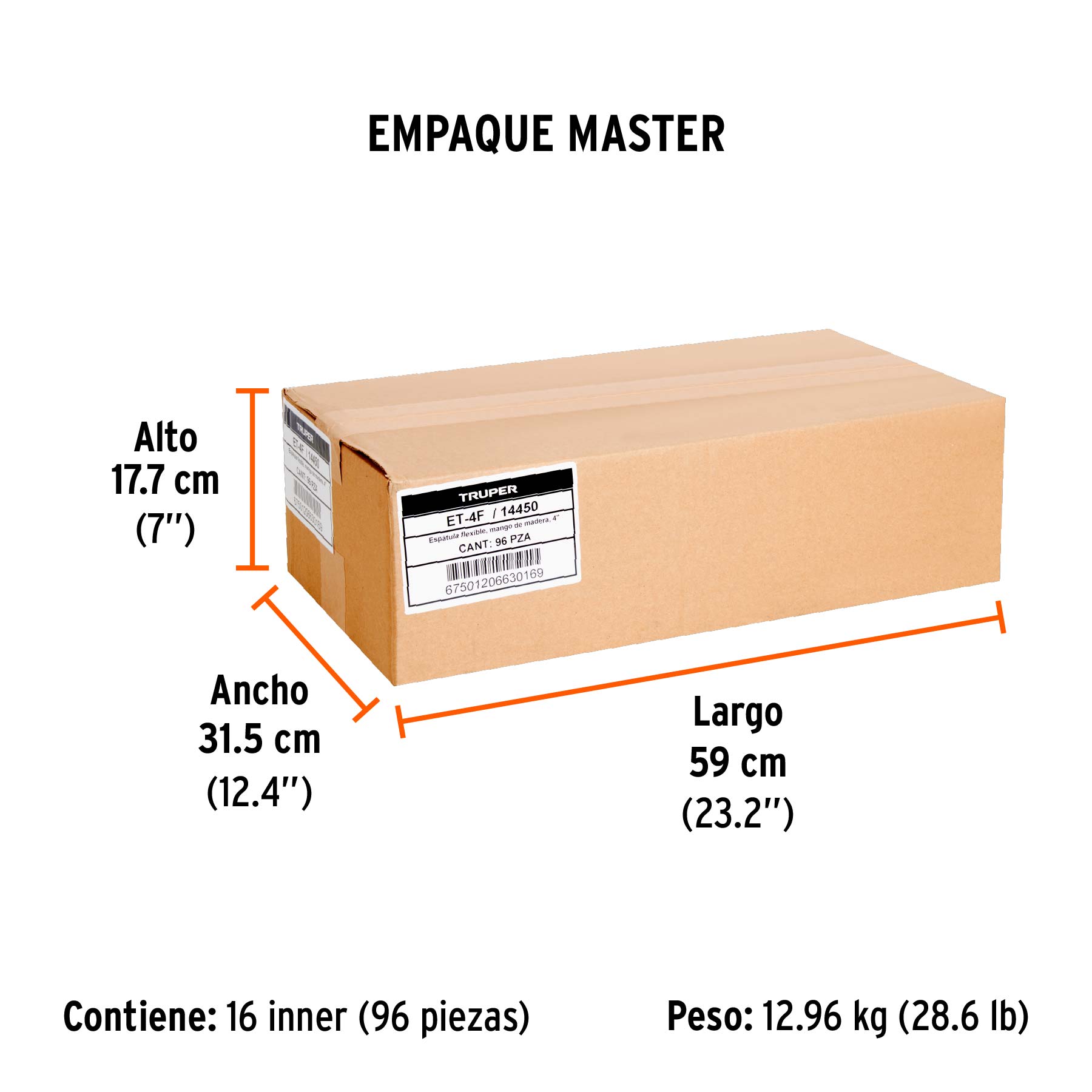 Espátula flexible 4" con mango de madera, TRUPER - Empaque