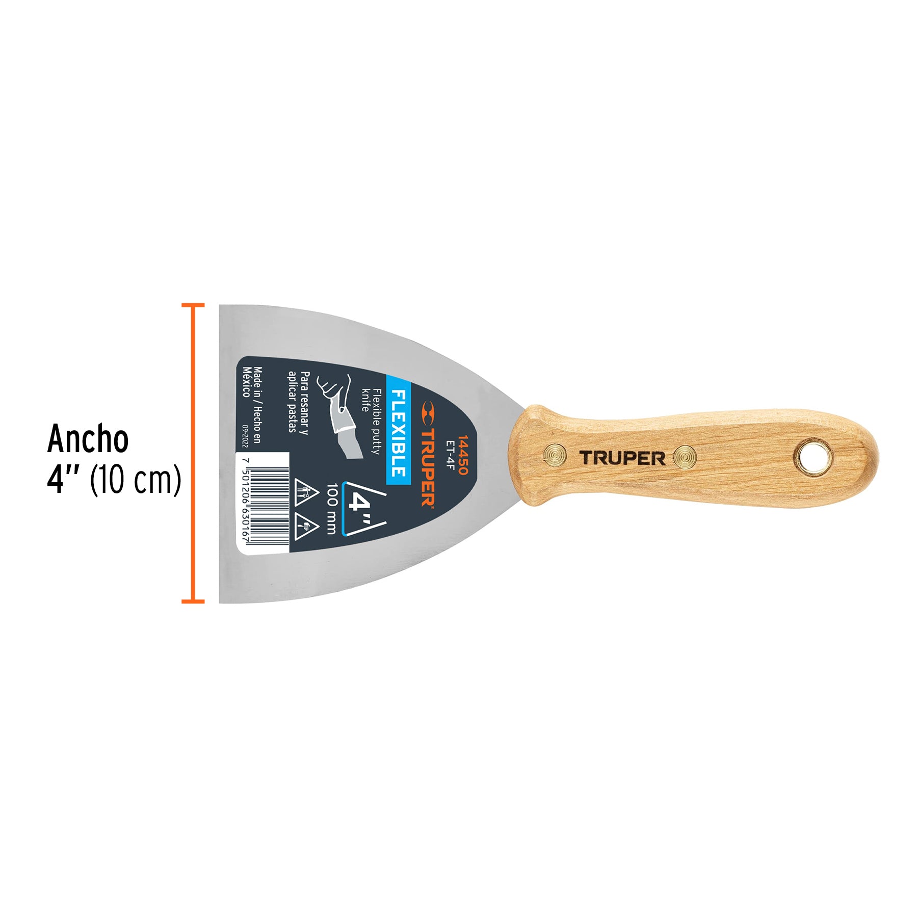 Espátula flexible 4" con mango de madera, TRUPER
