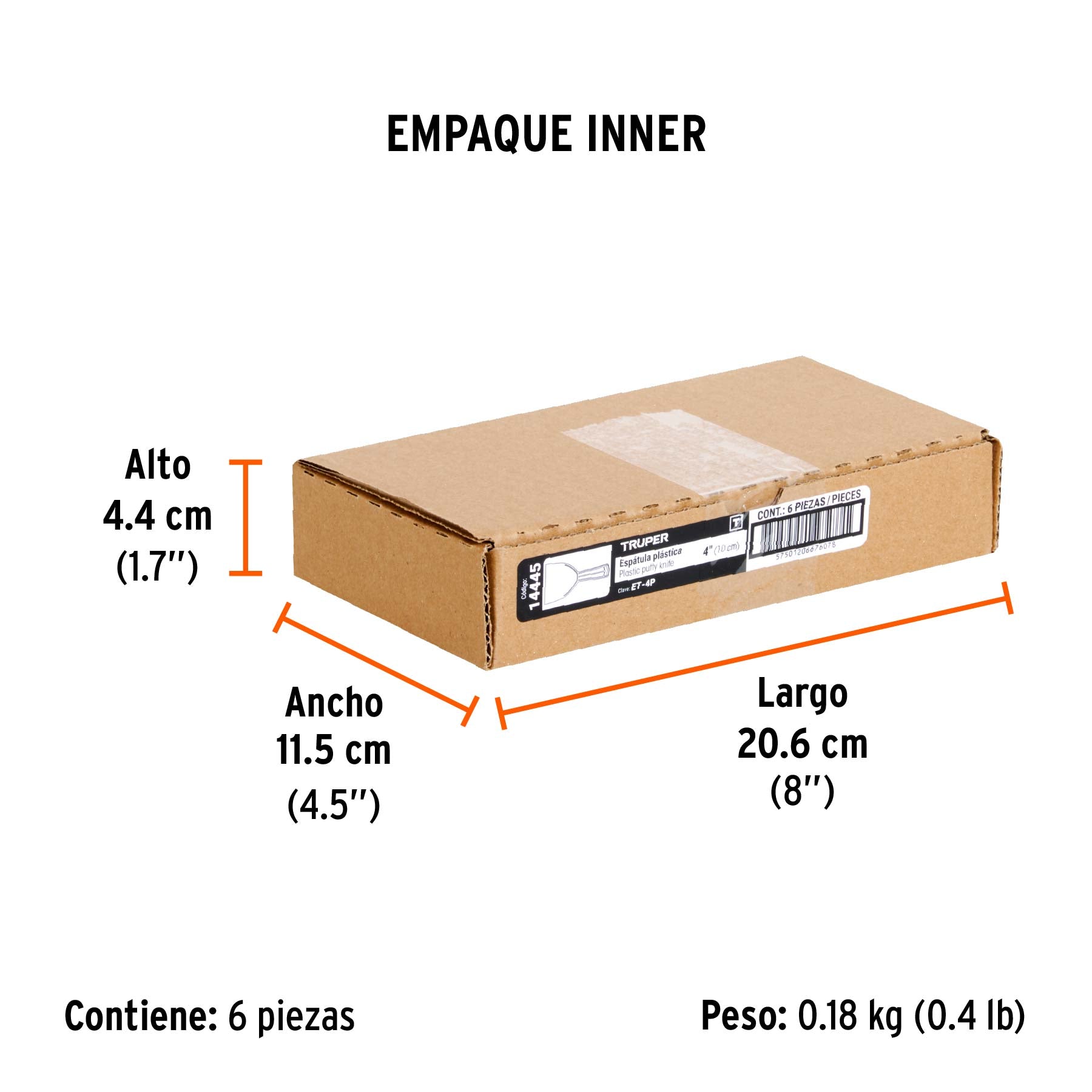 Espátula plástica de 4", TRUPER - Empaque