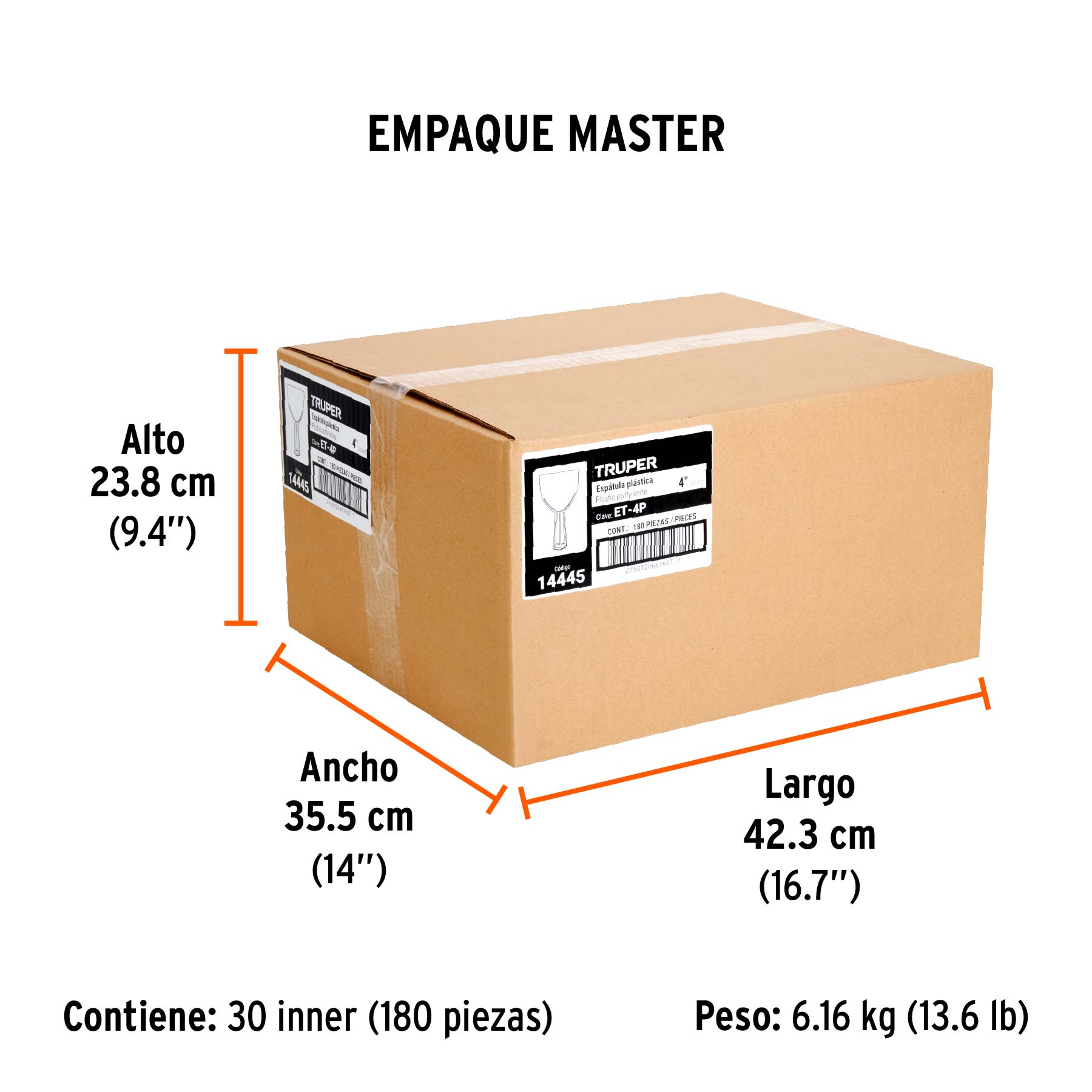 Espátula plástica de 4", TRUPER - Empaque