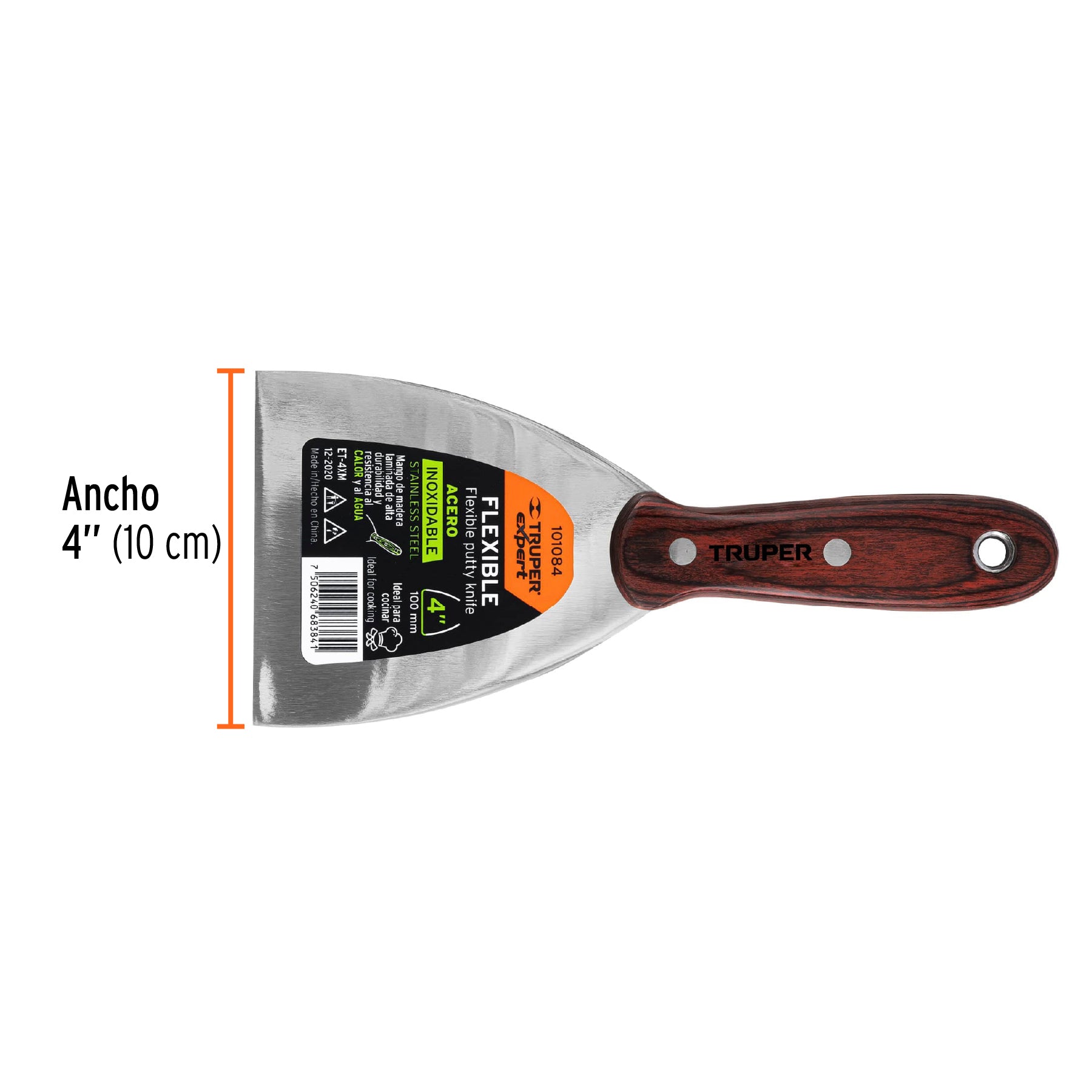 Espátula 4" acero inoxidable con mango de madera, EXPERT