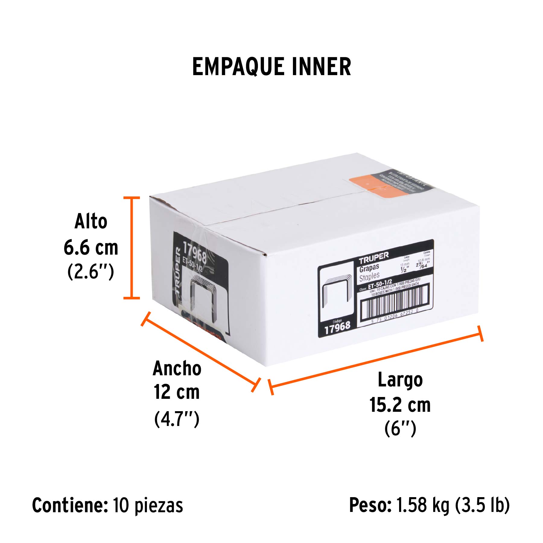1000 grapas 1/2" corona 10.6 mm, para ET-50X y ET-50, TRUPER - Empaque