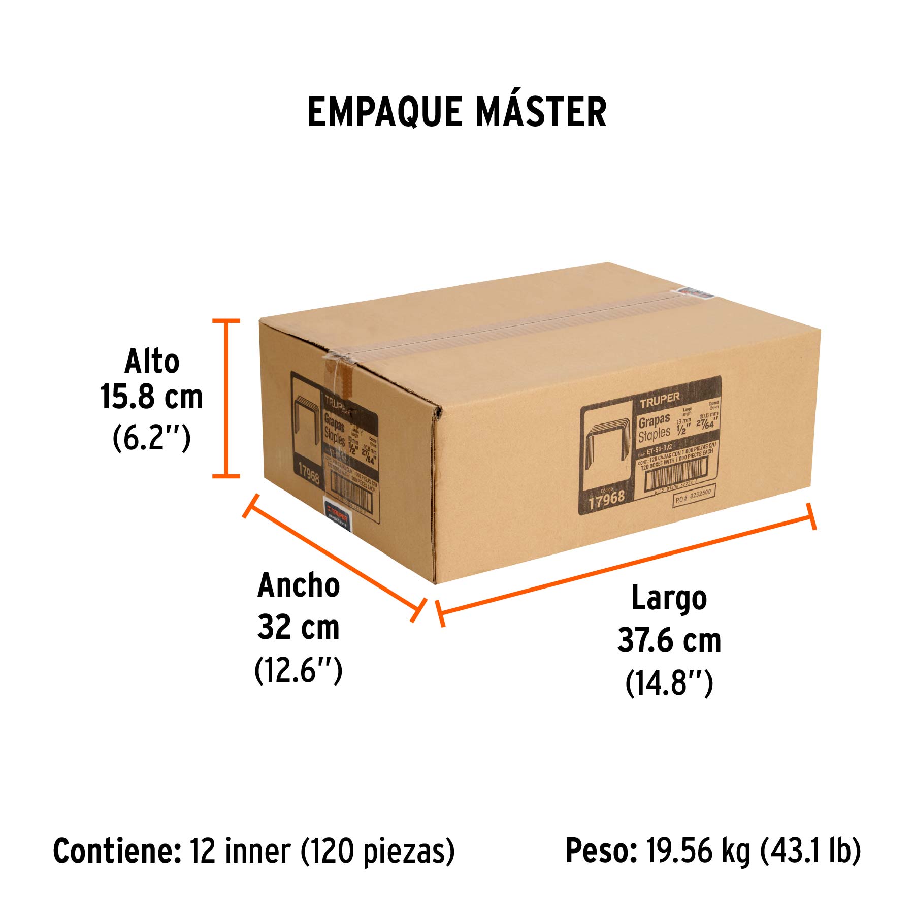 1000 grapas 1/2" corona 10.6 mm, para ET-50X y ET-50, TRUPER - Empaque