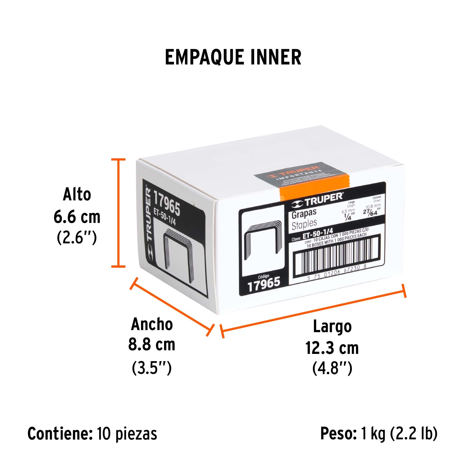 1000 grapas 1/4" corona 10.6mm, para ET-50X, ET-50 y EM-50 - Empaque