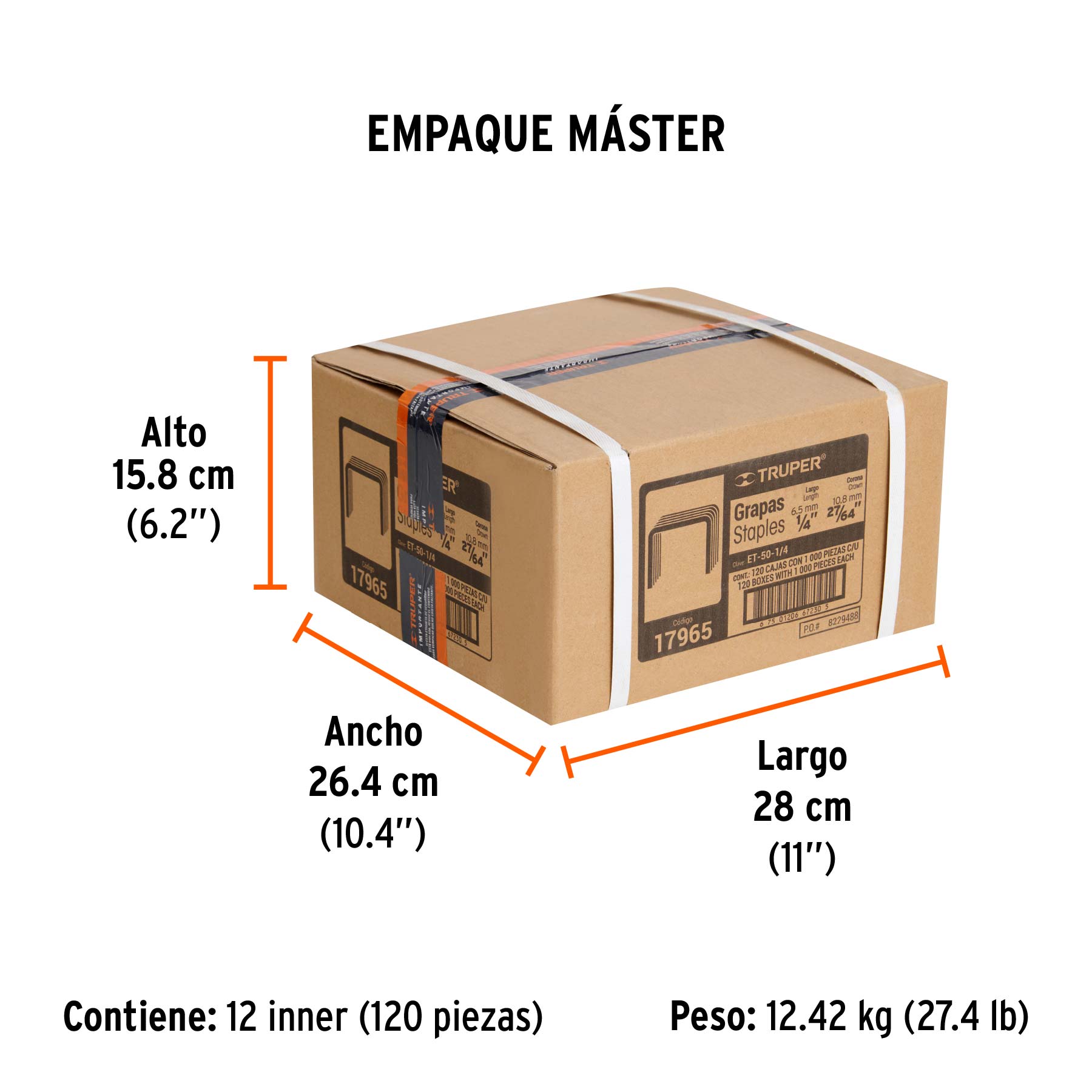 1000 grapas 1/4" corona 10.6mm, para ET-50X, ET-50 y EM-50 - Empaque