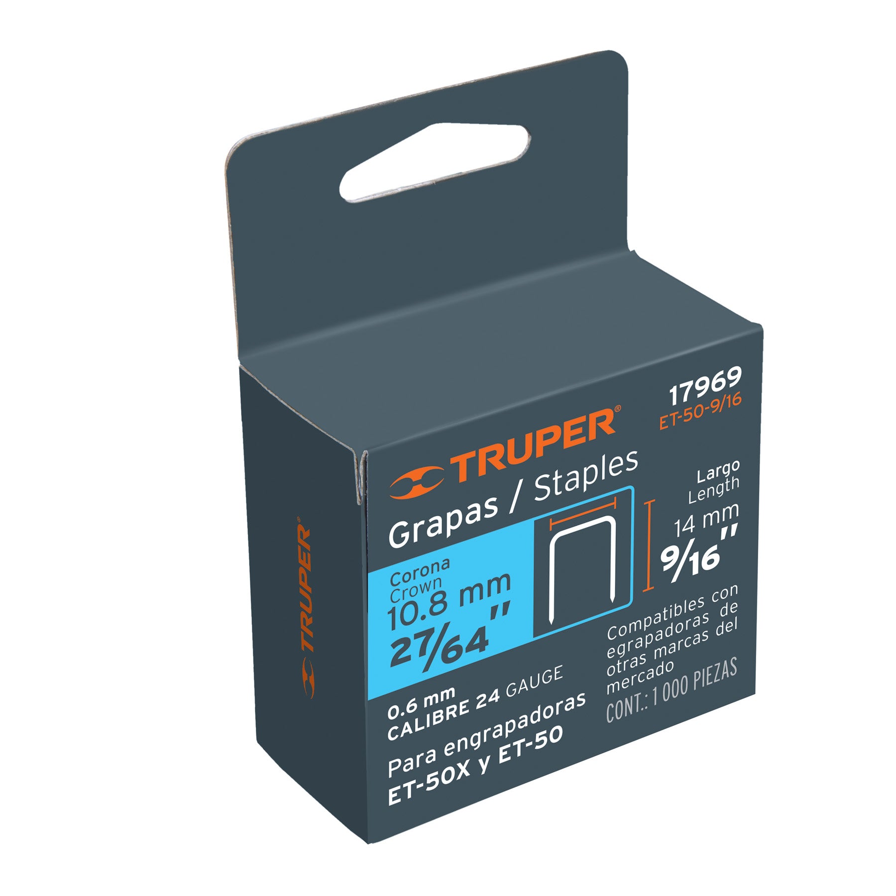 1000 grapas 9/16" corona 10.6 mm, para ET-50X y ET-50,TRUPER