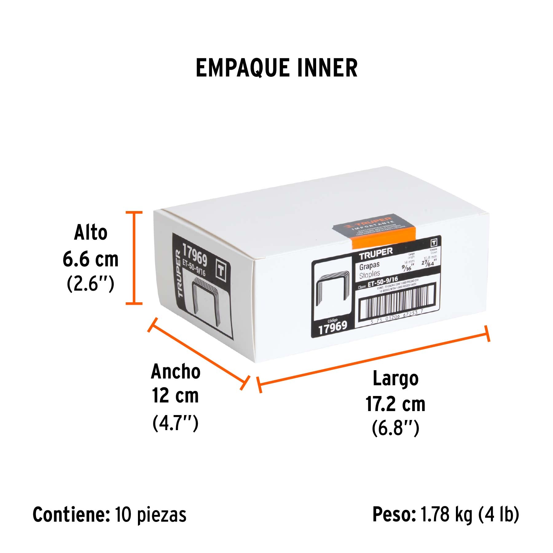 1000 grapas 9/16" corona 10.6 mm, para ET-50X y ET-50,TRUPER - Empaque