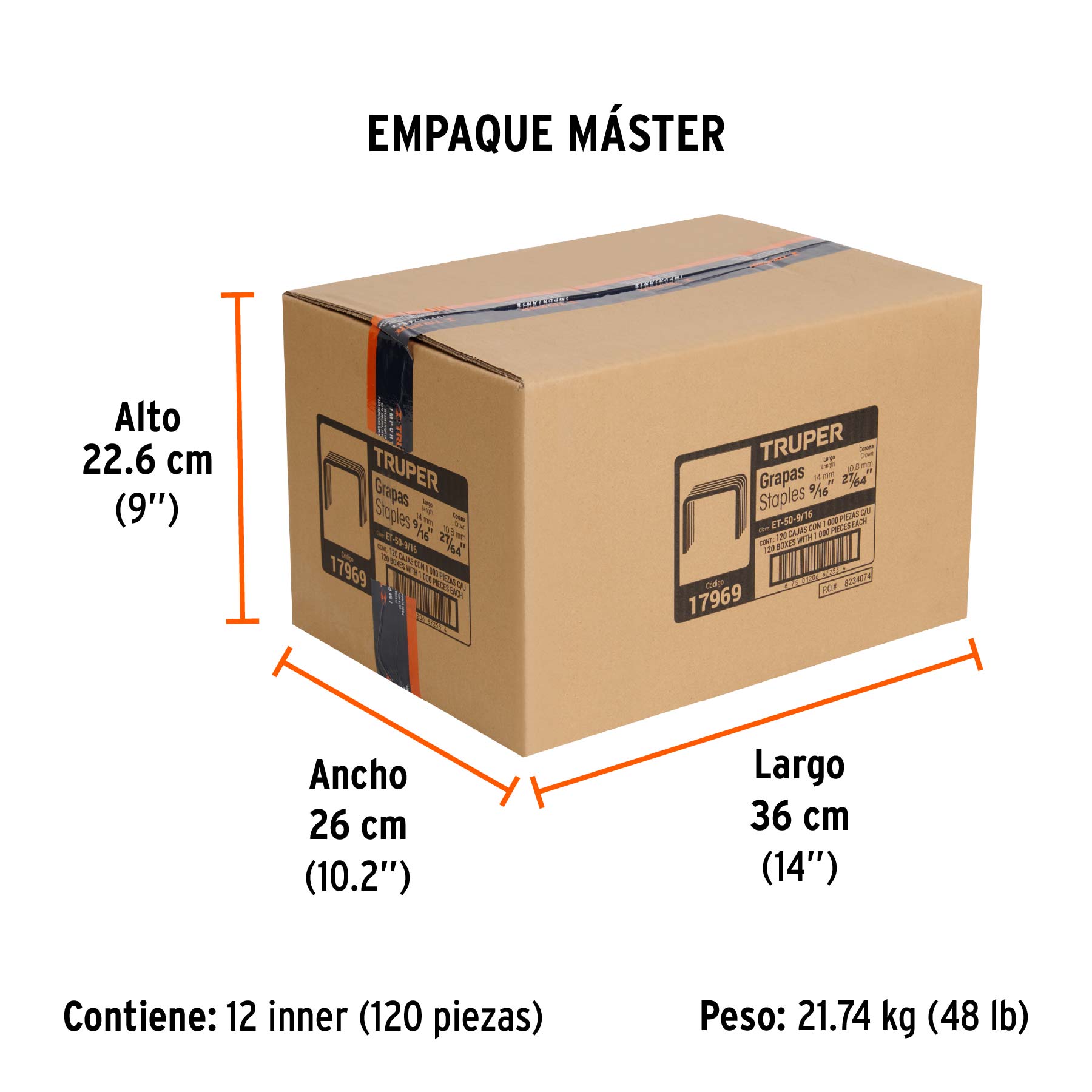 1000 grapas 9/16" corona 10.6 mm, para ET-50X y ET-50,TRUPER - Empaque