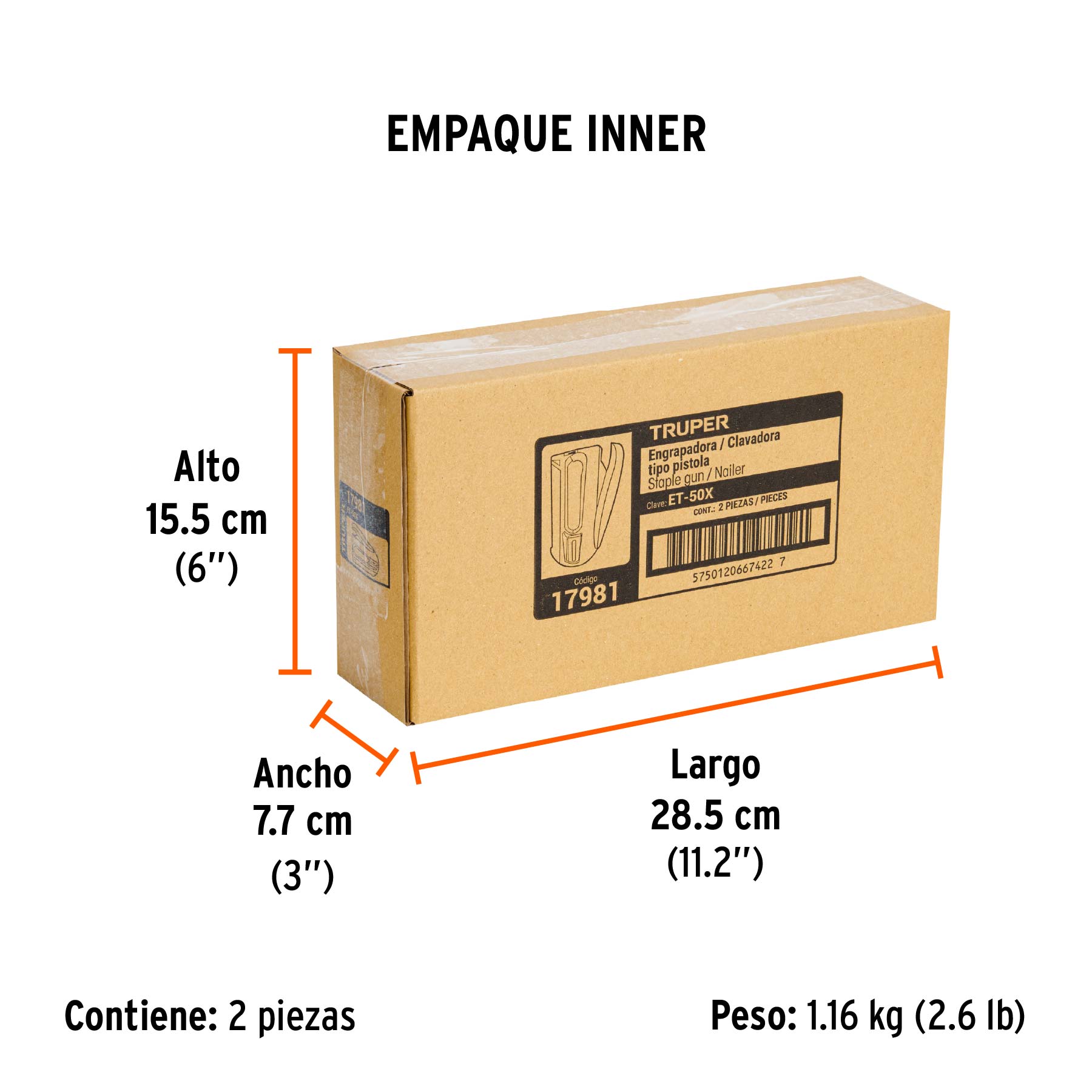 Engrapadora / clavadora tipo pistola uso rudo, TRUPER - Empaque