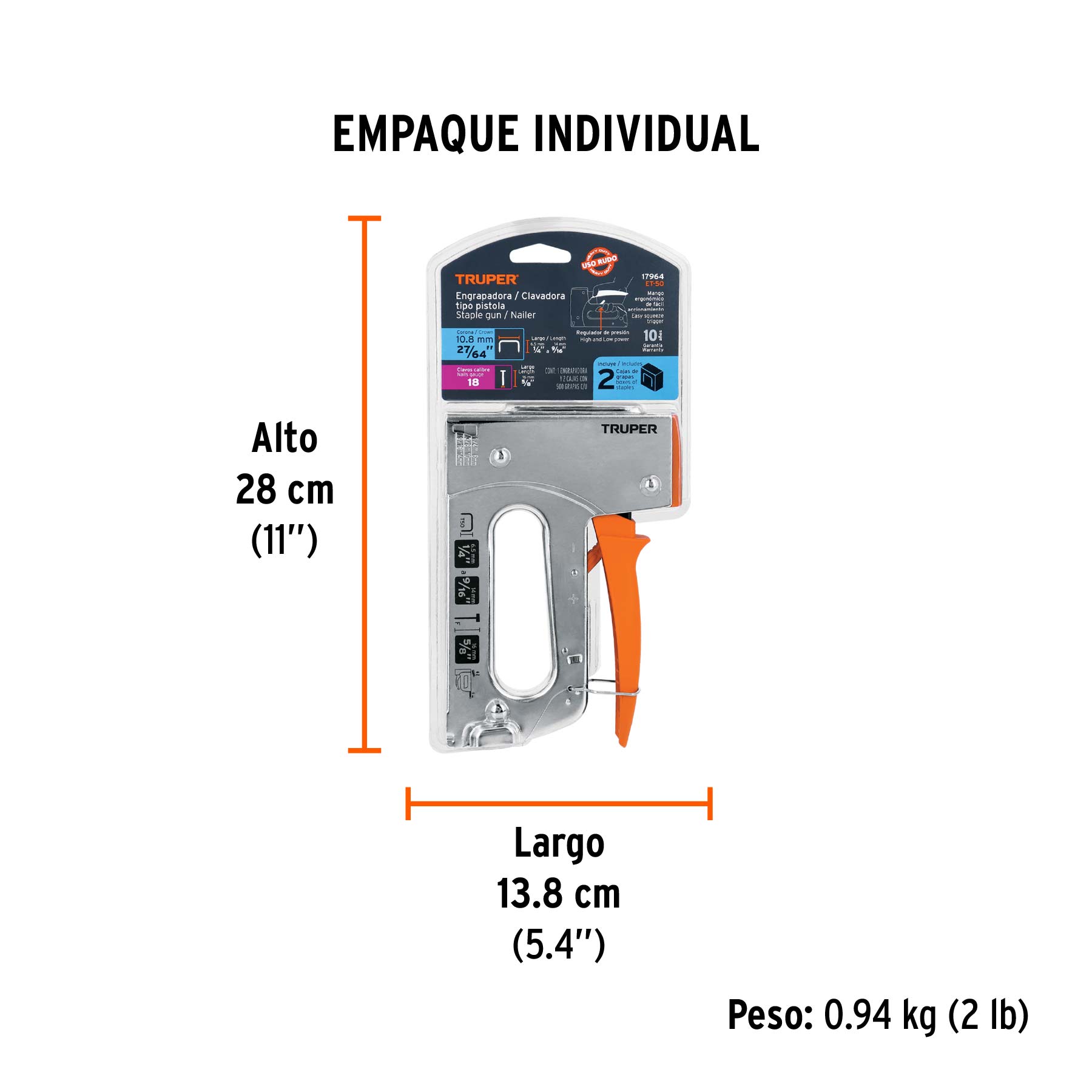 Engrapadora / clavadora tipo pistola, TRUPER - Empaque
