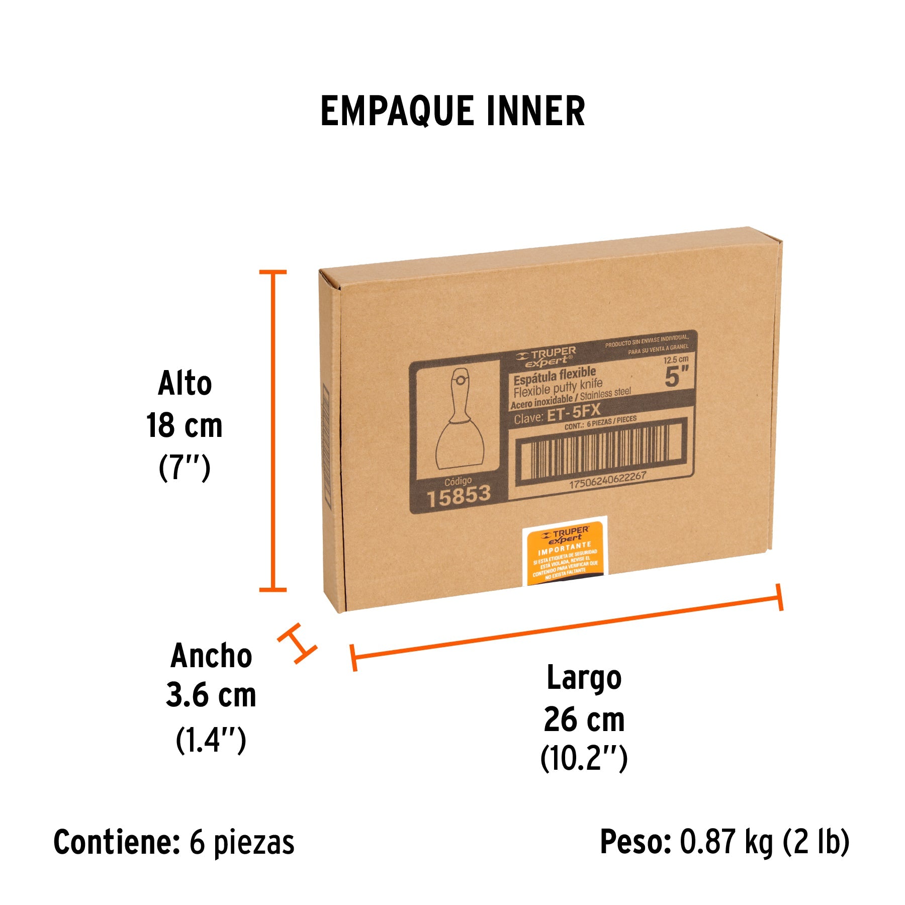 Espátula flexible 5" acero inoxidable, Comfort Grip, EXPERT - Empaque