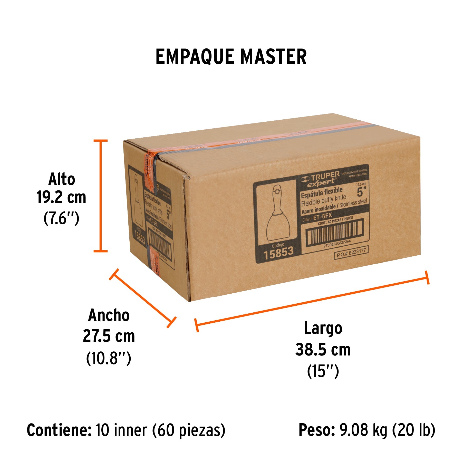 Espátula flexible 5" acero inoxidable, Comfort Grip, EXPERT - Empaque