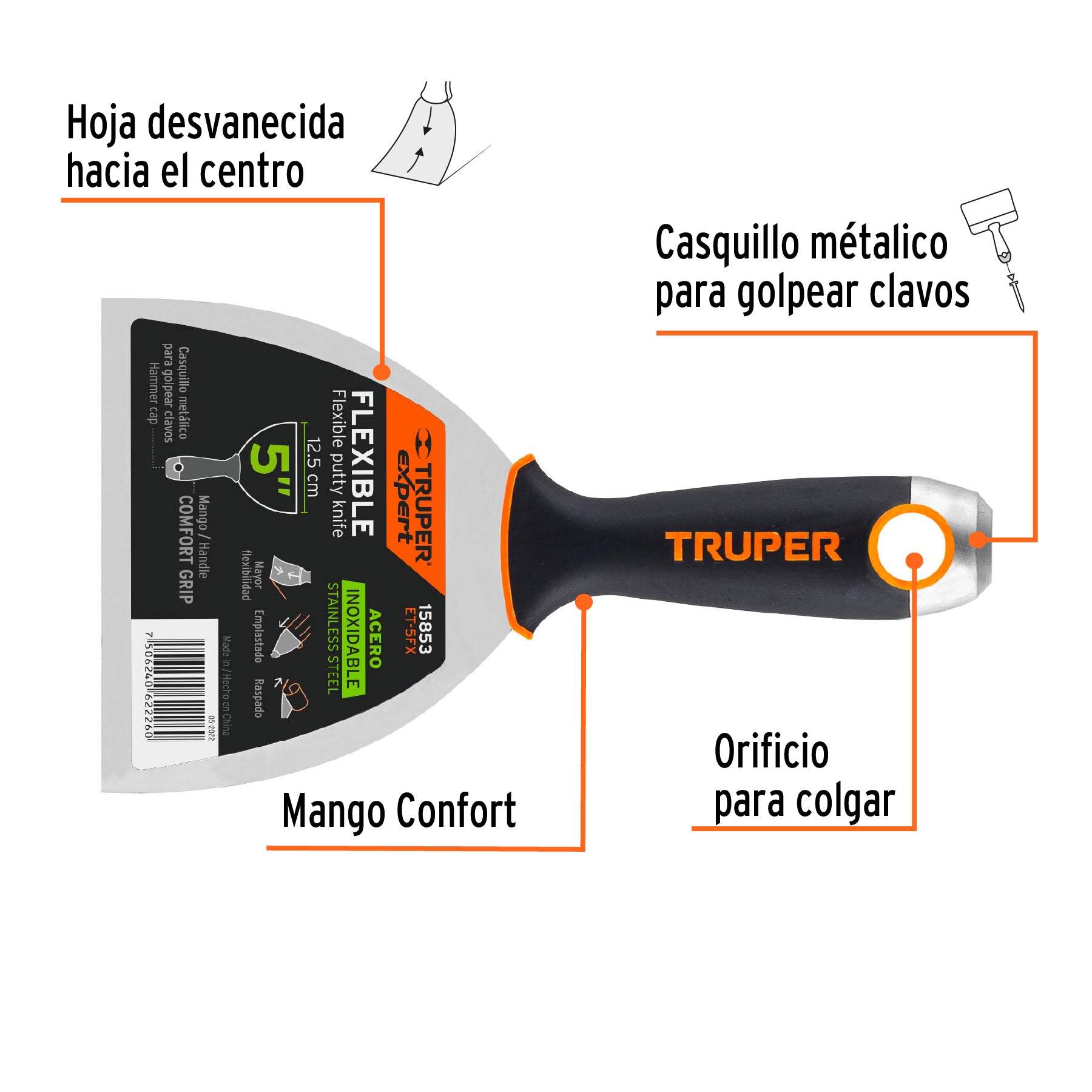 Espátula flexible 5" acero inoxidable, Comfort Grip, EXPERT