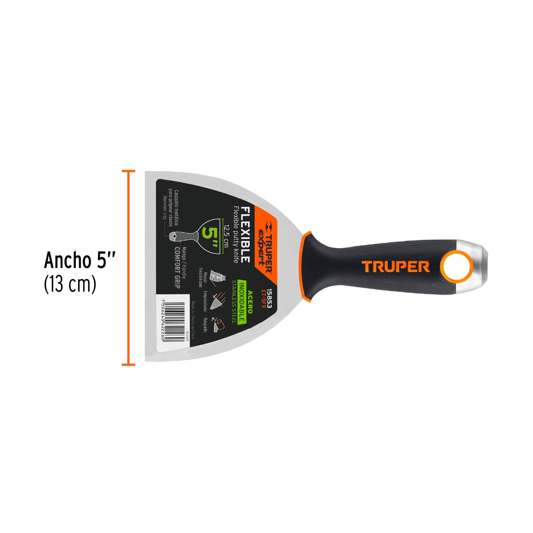 Espátula flexible 5" acero inoxidable, Comfort Grip, EXPERT