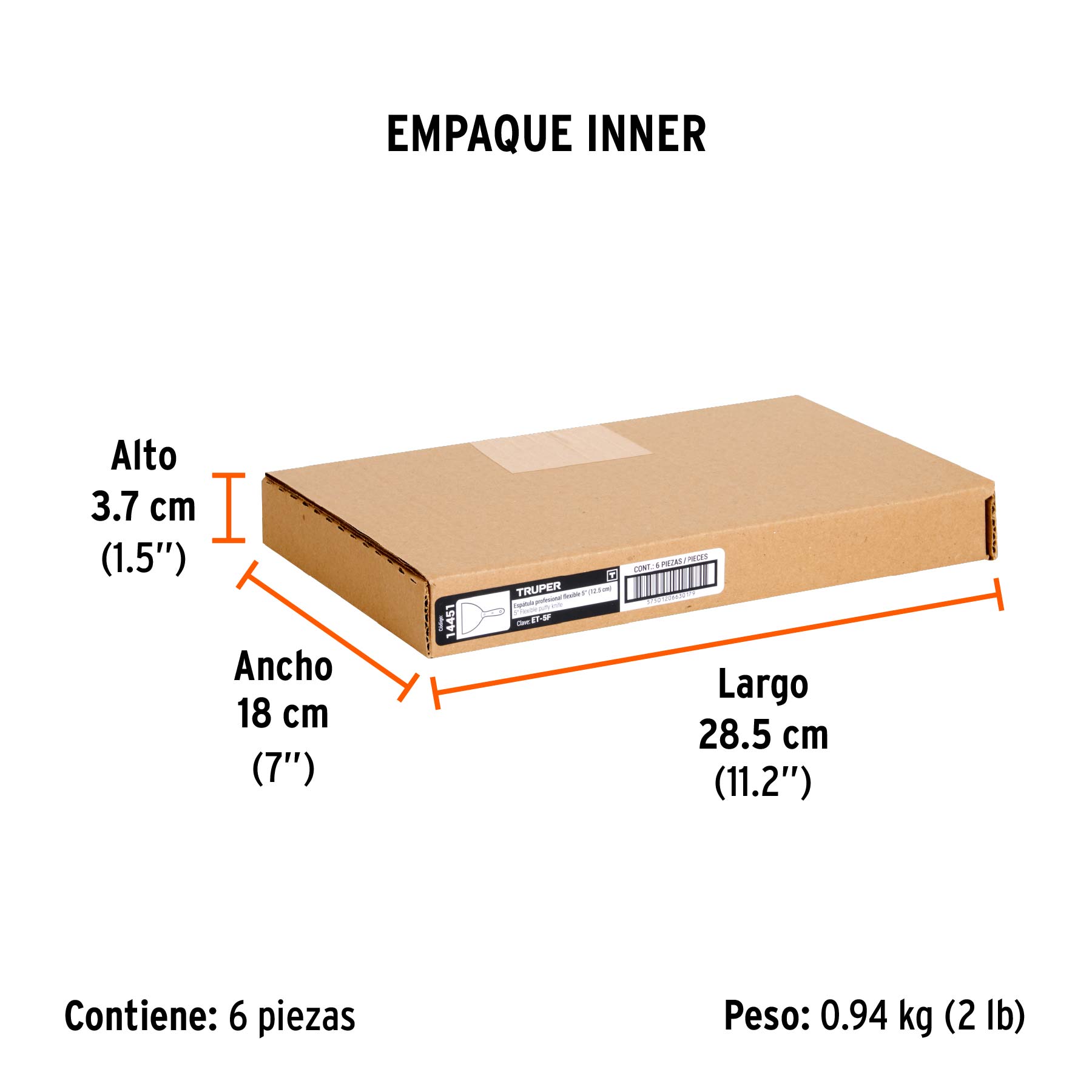 Espátula flexible 5" con mango de madera, TRUPER - Empaque