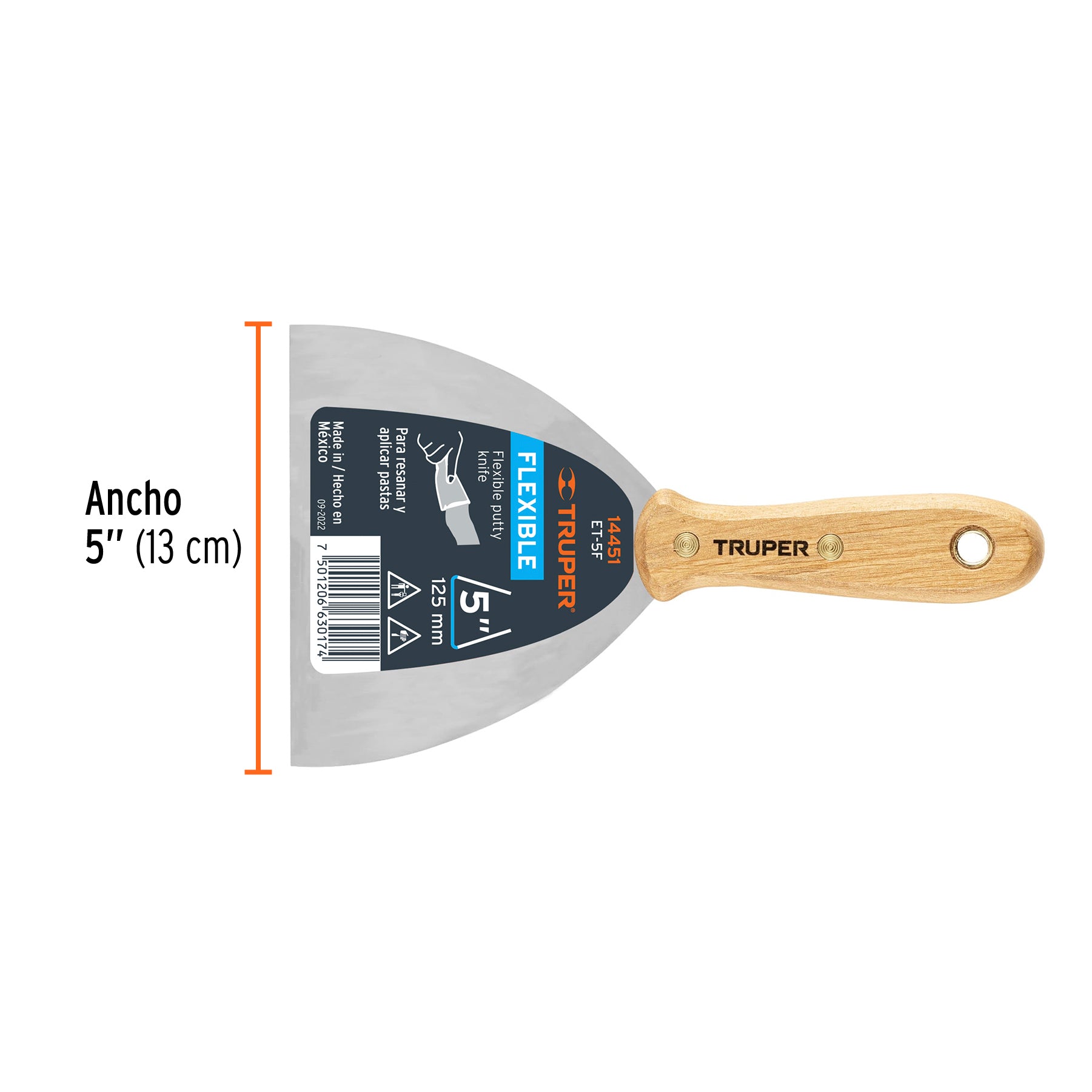 Espátula flexible 5" con mango de madera, TRUPER