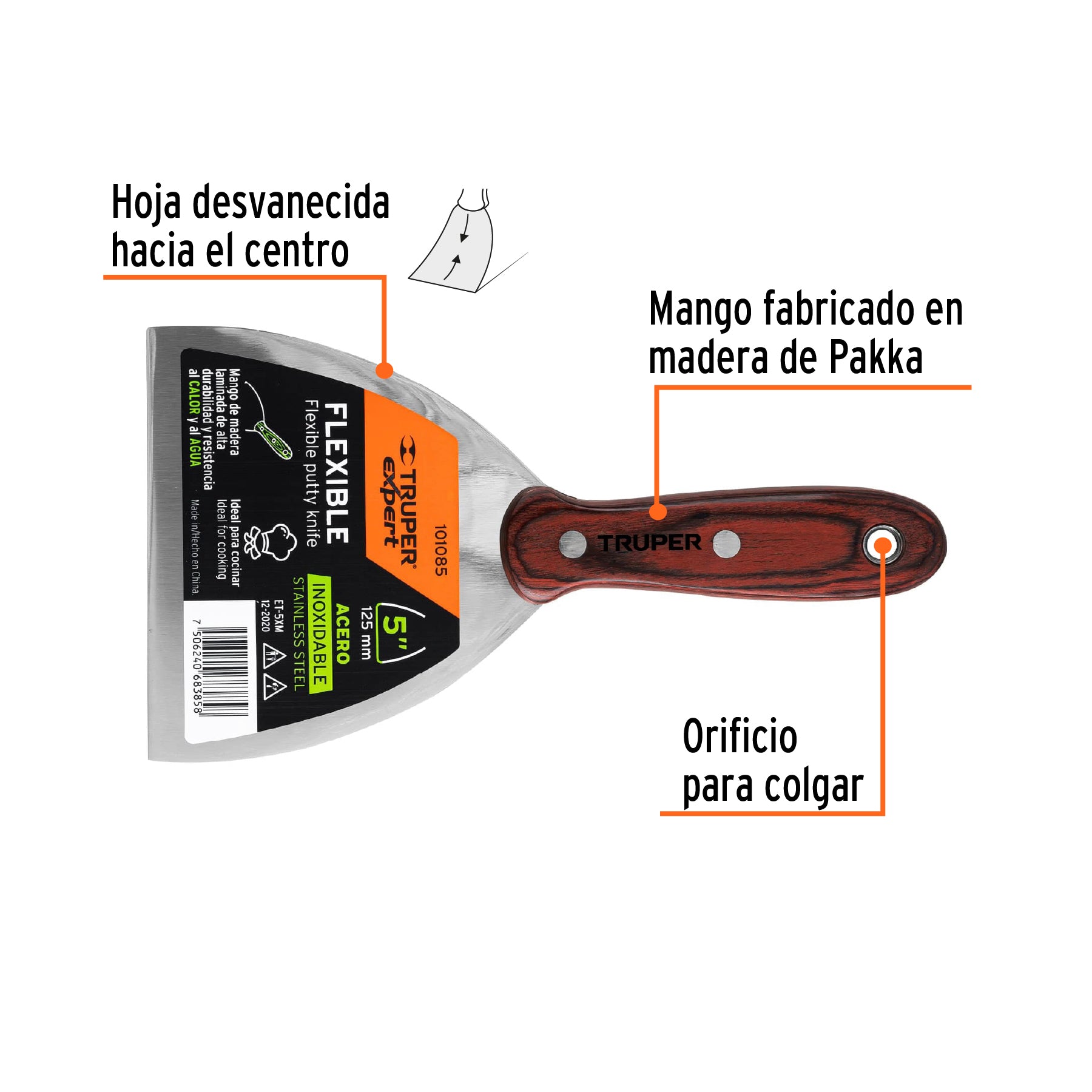 Espátula 5" acero inoxidable con mango de madera, EXPERT