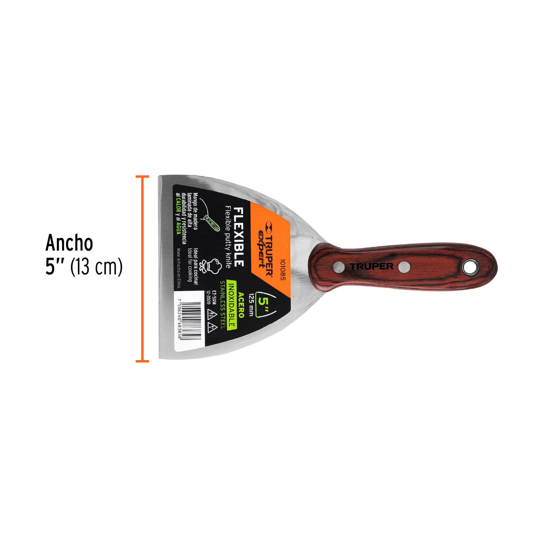 Espátula 5" acero inoxidable con mango de madera, EXPERT