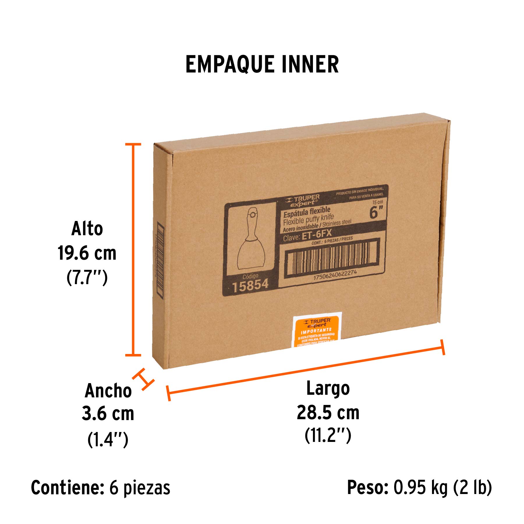 Espátula flexible 6" acero inoxidable, Comfort Grip, EXPERT - Empaque