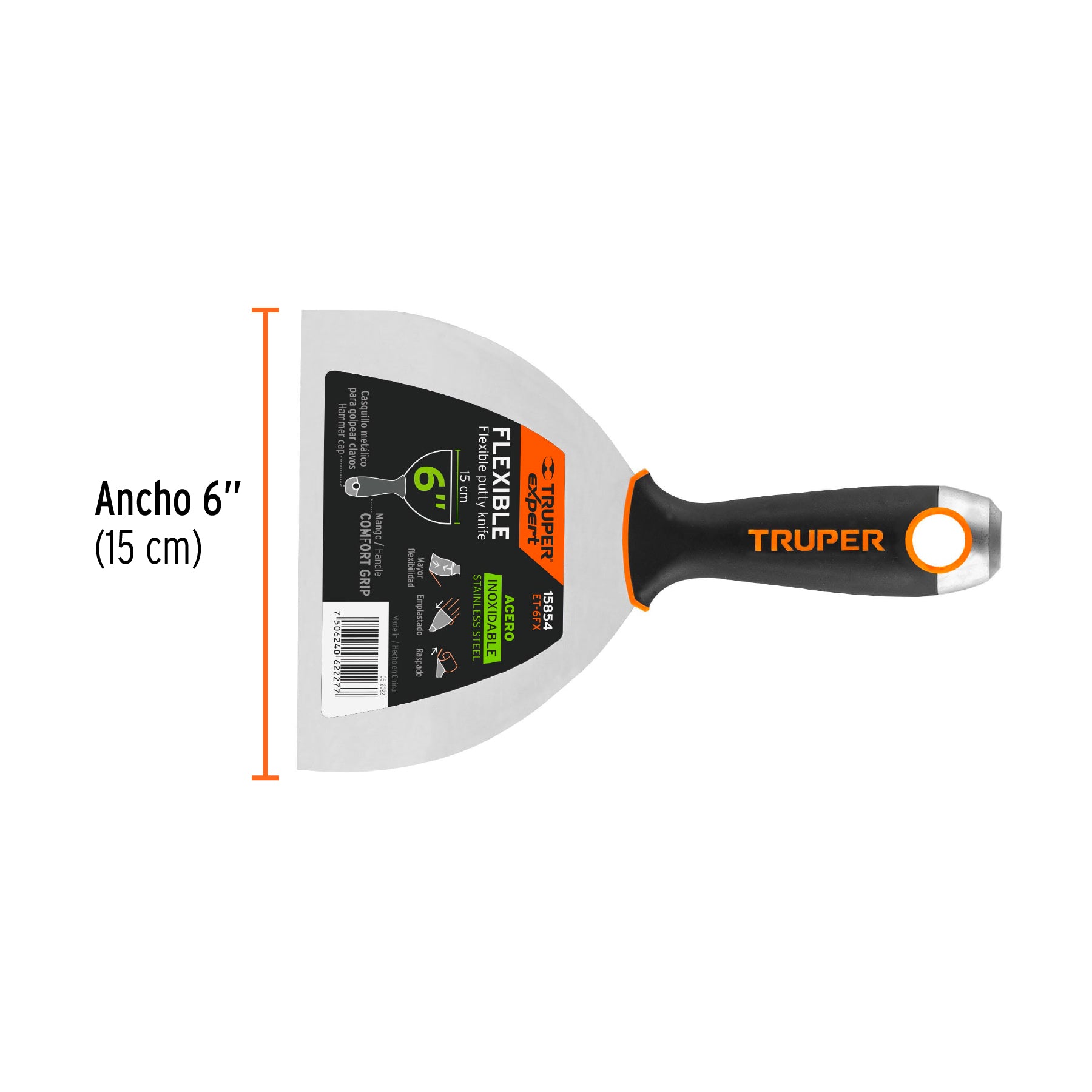 Espátula flexible 6" acero inoxidable, Comfort Grip, EXPERT