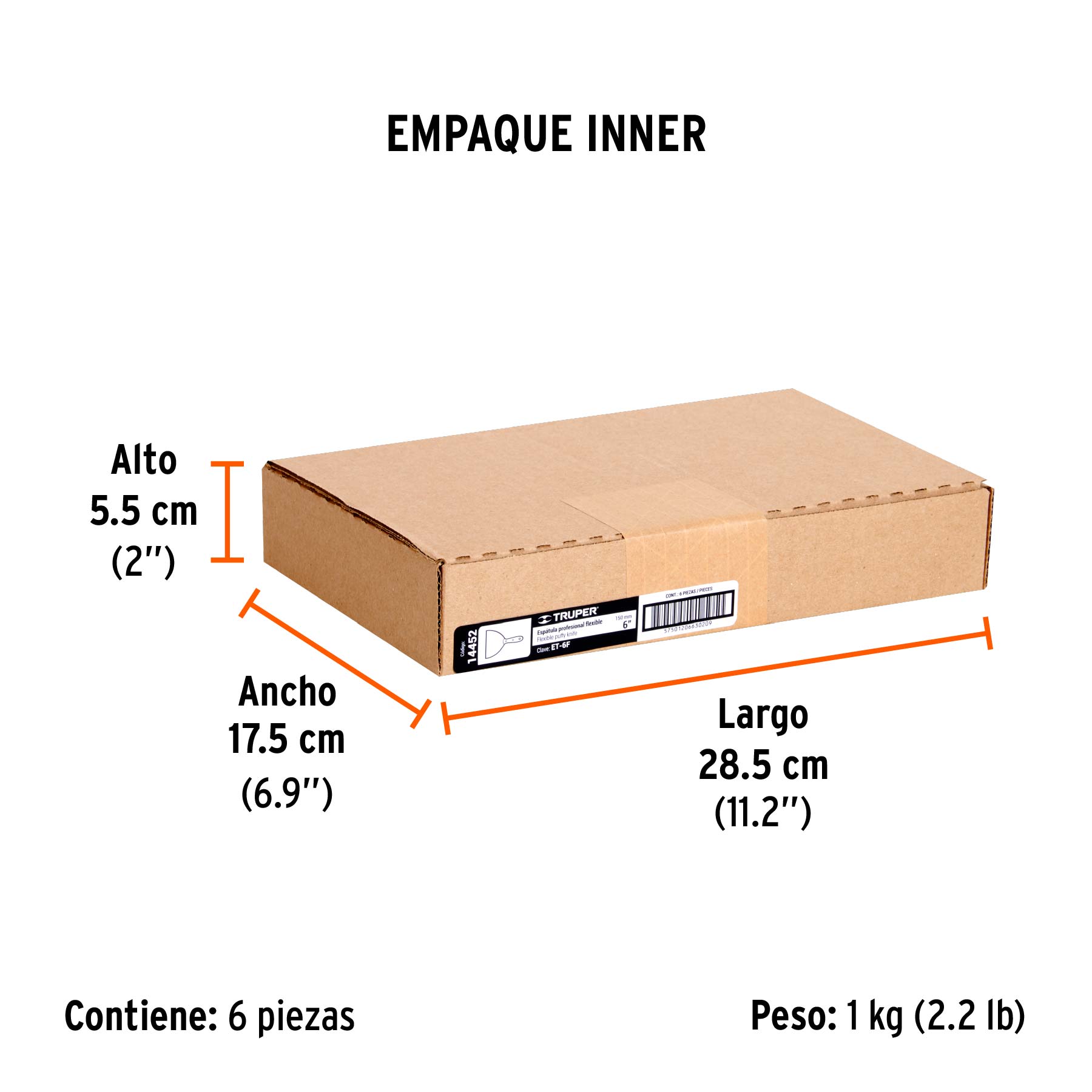 Espátula flexible 6" con mango de madera, TRUPER - Empaque